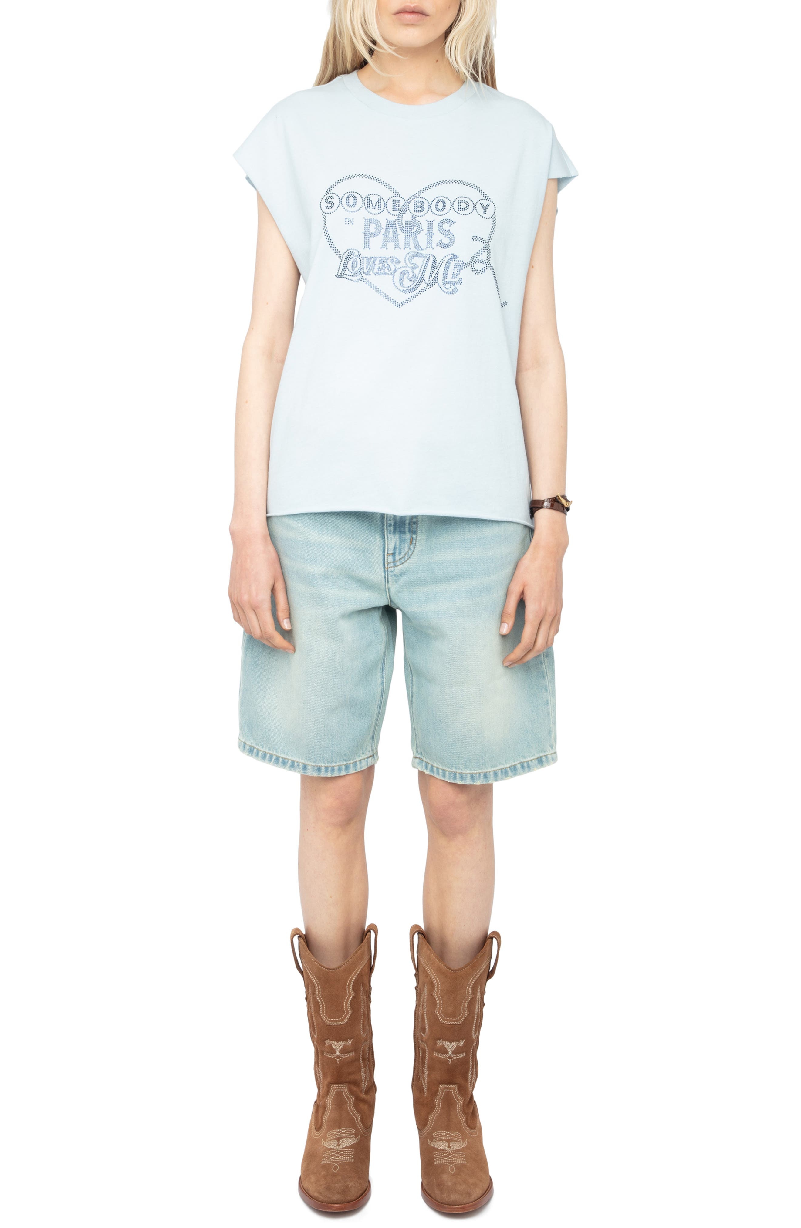 Zadig & Voltaire Somebody Loves Me Rhinestone Cotton Graphic T-Shirt in Cloud at Nordstrom - 6