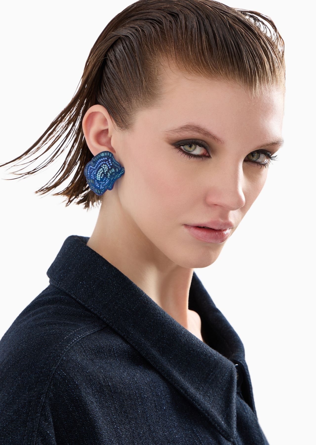Denim Collection pea coat in cotton and wool denim - 5
