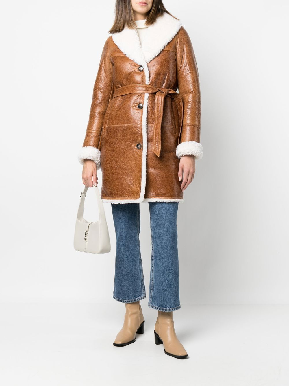 belted-waist lambskin coat - 2