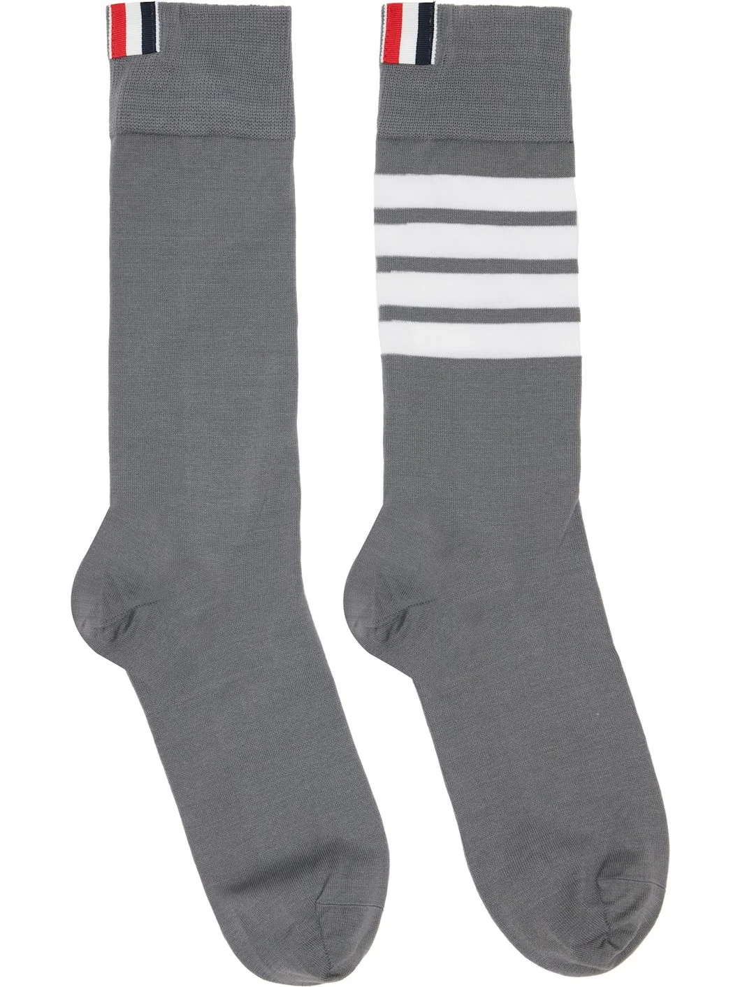 Gray Cotton 4-Bar Mid Calf Socks - 1