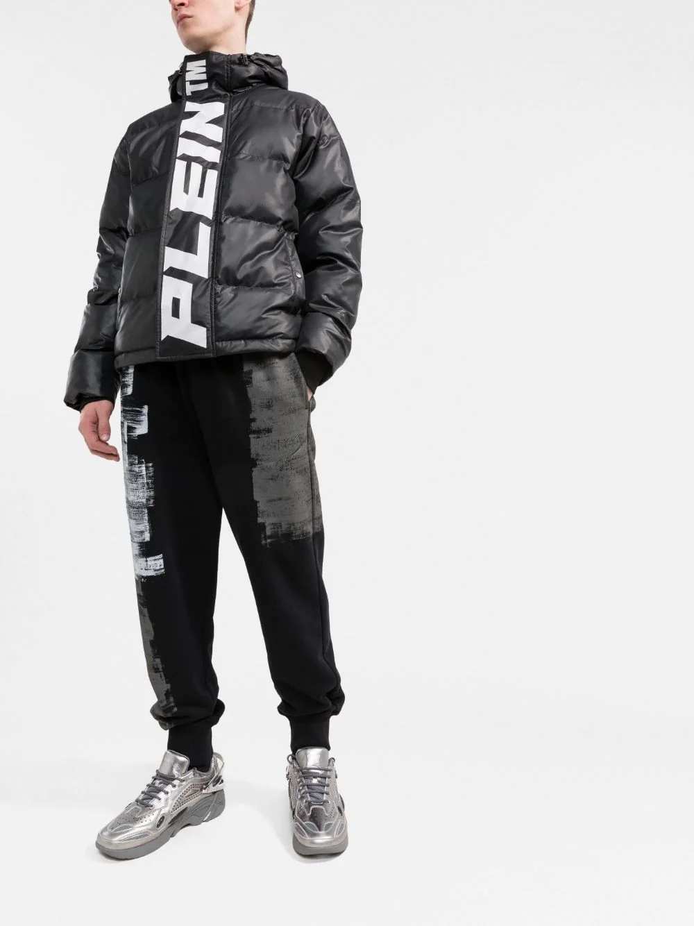 logo-print hooded padded jacket - 2