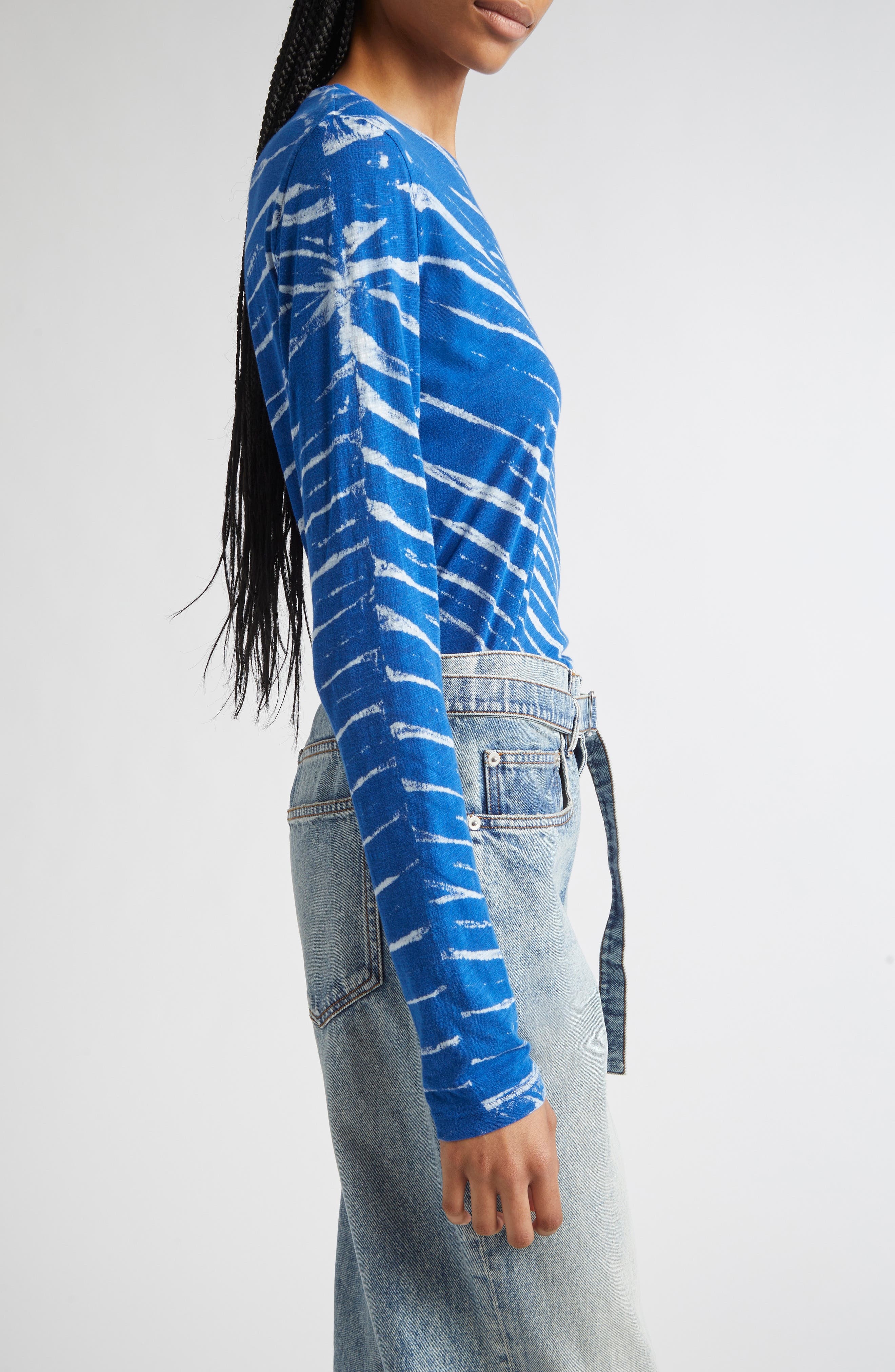 Proenza Schouler Mia Tie Dye Long Sleeve Cotton Tissue T-Shirt in Blue Multi at Nordstrom - 3