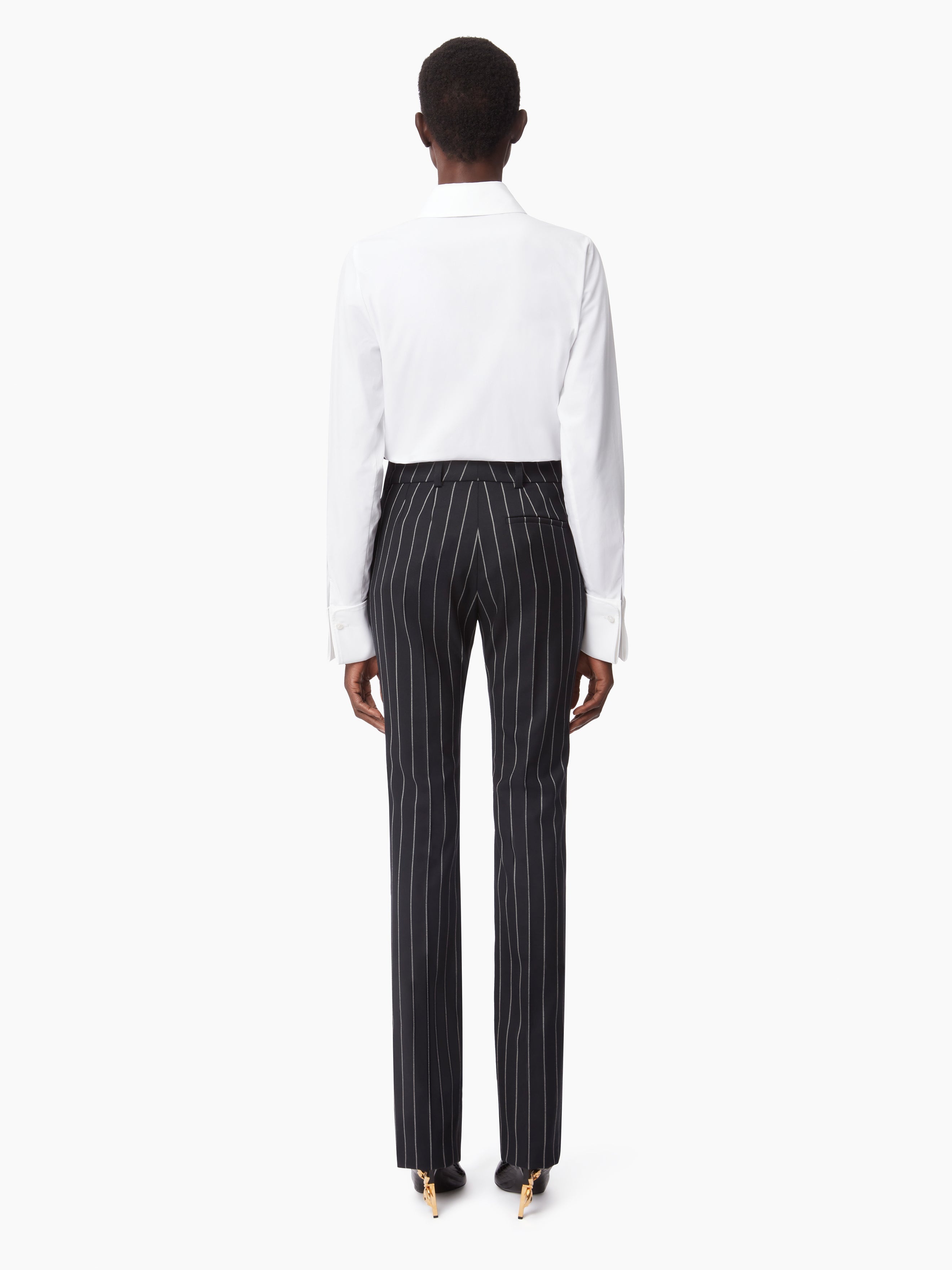 PINSTRIPE WOOL STRAIGHT PANTS - 4