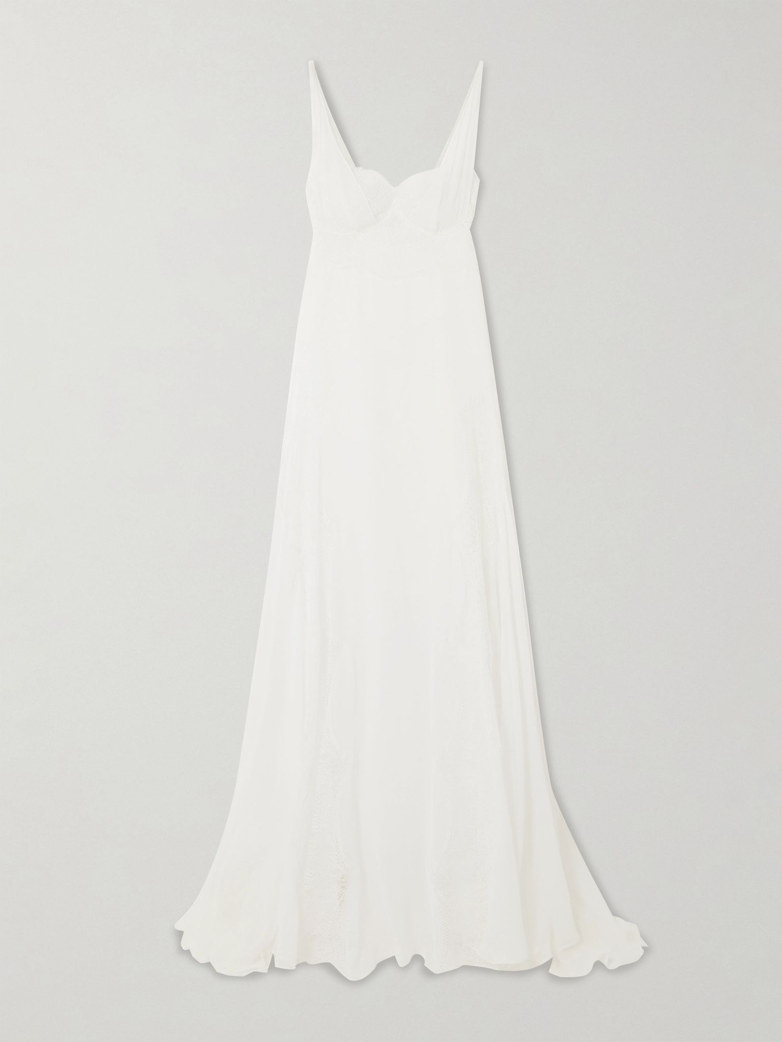 Semeli Chantilly lace-trimmed silk-georgette gown Off-white - 1