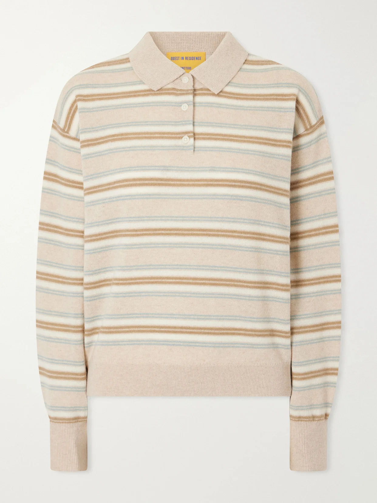Collegiate Striped Cashmere Polo Sweater - 1