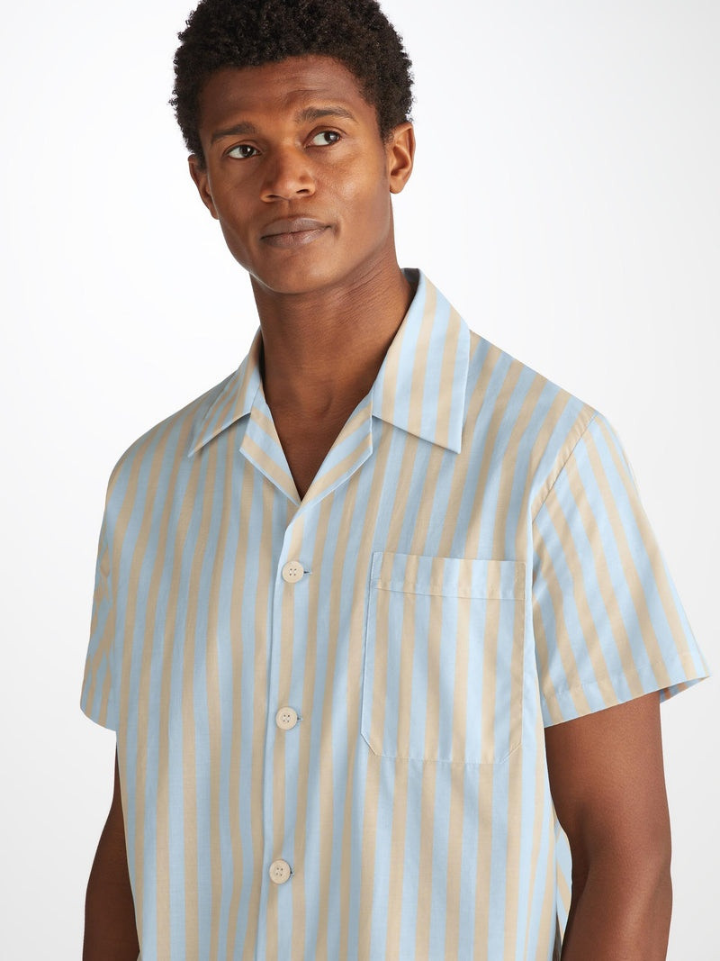 Derek Rose Men's Short Pyjamas Amalfi 20 Cotton Batiste Blue outlook