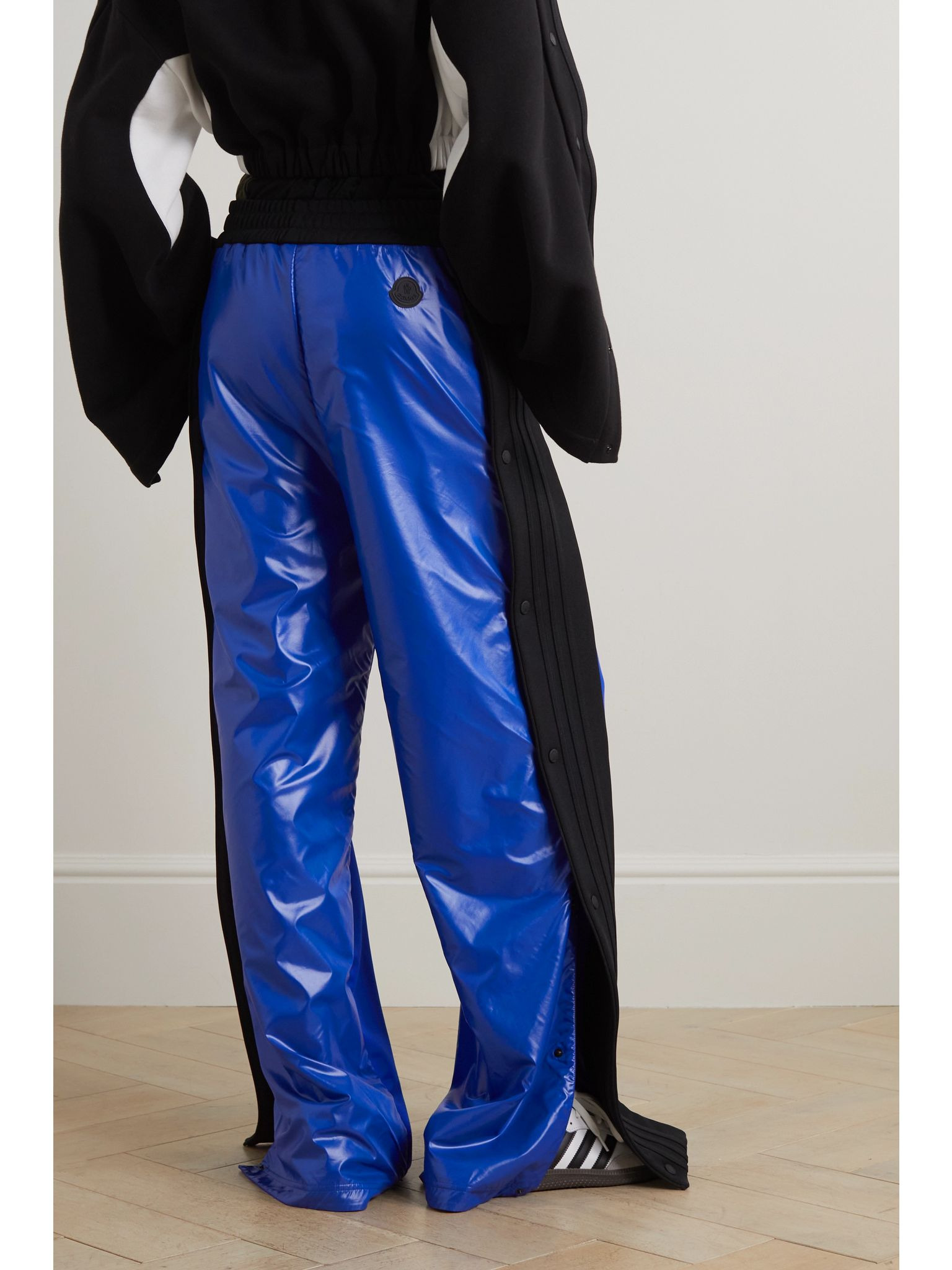+ adidas Originals shell-trimmed two-tone jersey wide-leg track pants Blue - 3