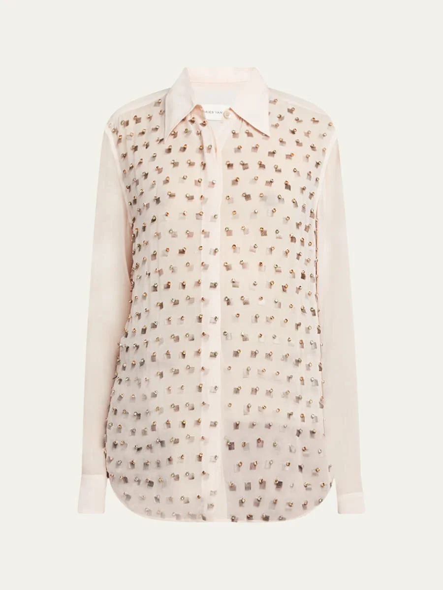 Chowy Embellished Sheer Button-Front Blouse - 1
