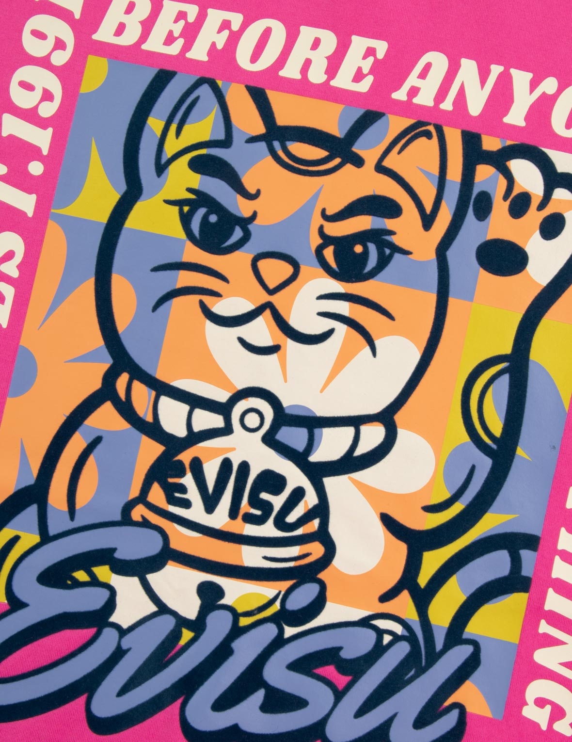 FORTUNE CAT FLOCKING WITH SLOGAN PRINT BOYFRIEND T-SHIRT - 7