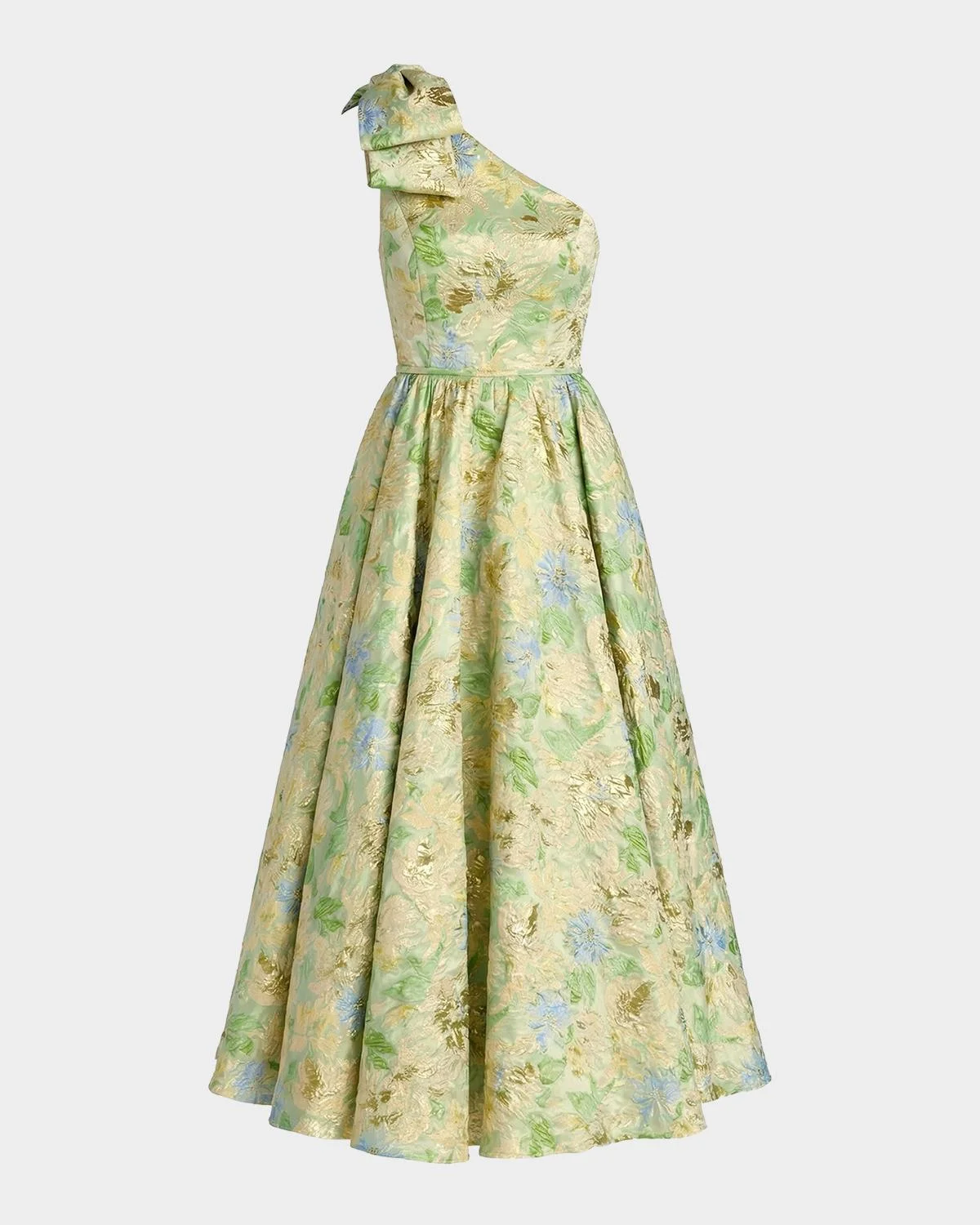 One-Shoulder Brocade Midi Dress - 1