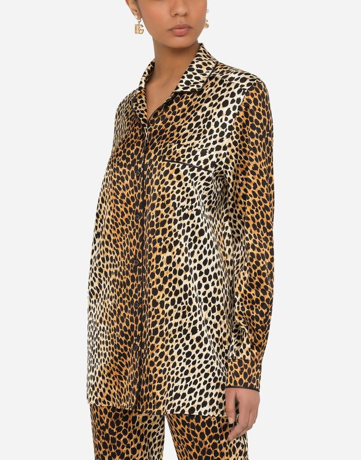 Ocelot-print satin pajama shirt - 4