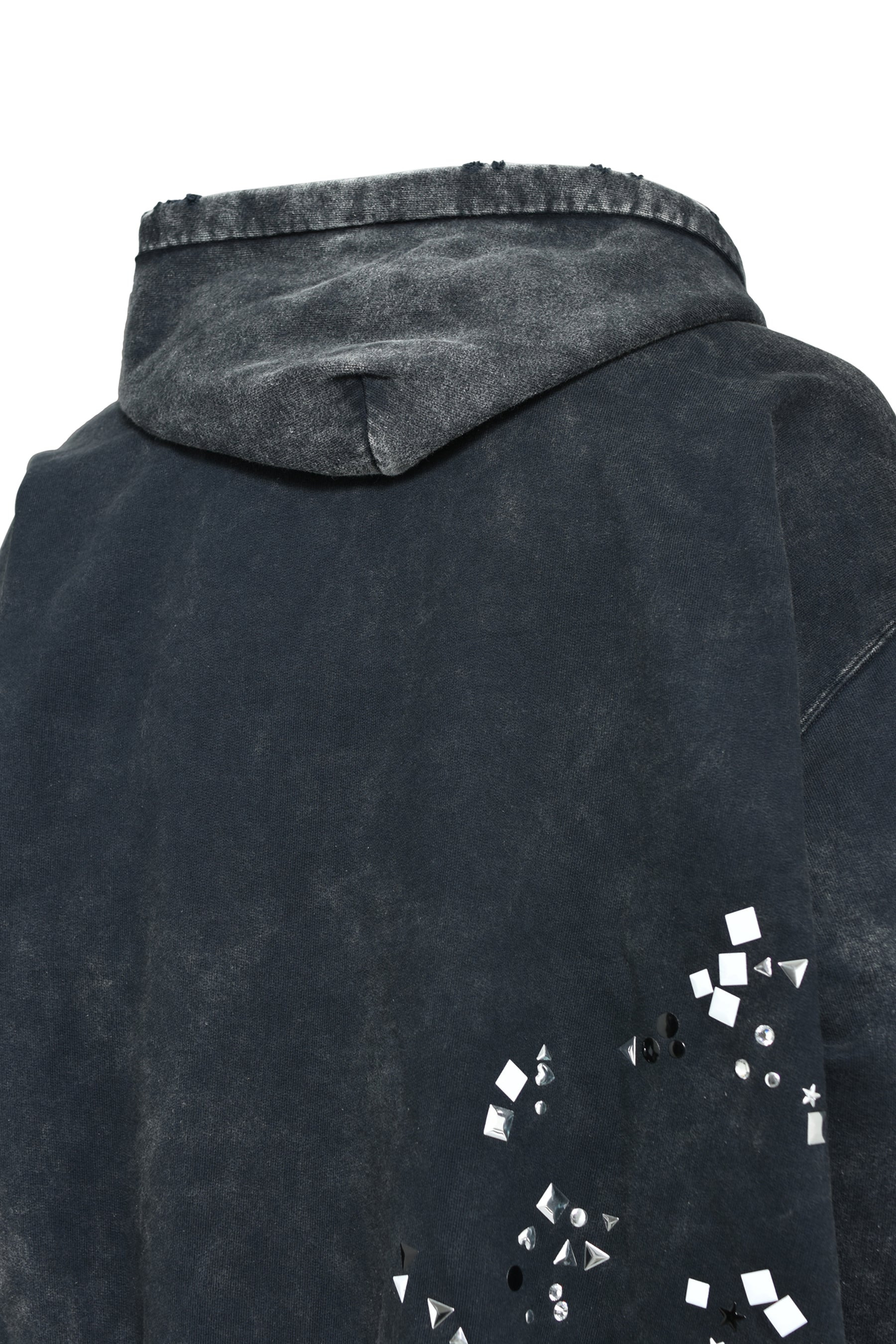 EMBELLISHED BLEACHED HOODIE / BLK - 10