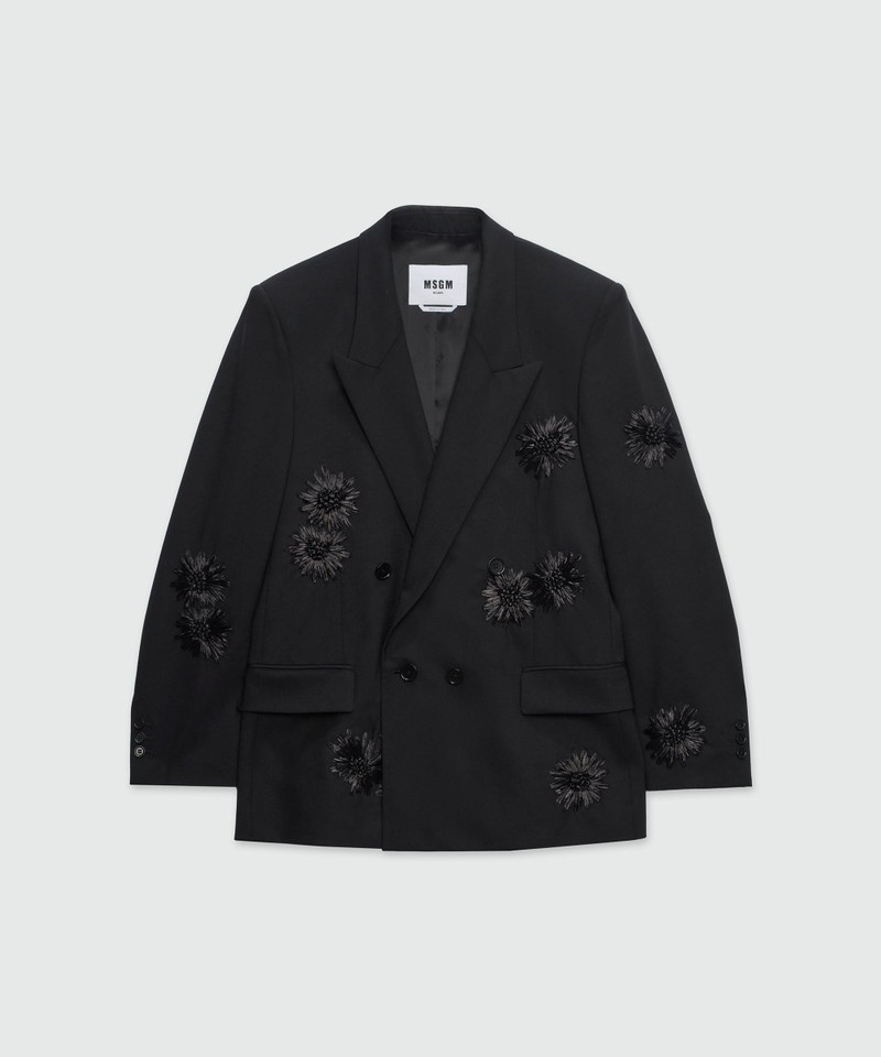Double-breasted jacket in fresco wool with raffia flowers 1