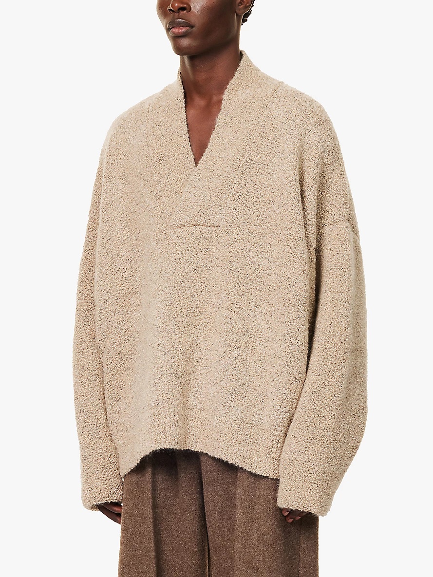 Overlapped V-neck wool-blend jumper - 3