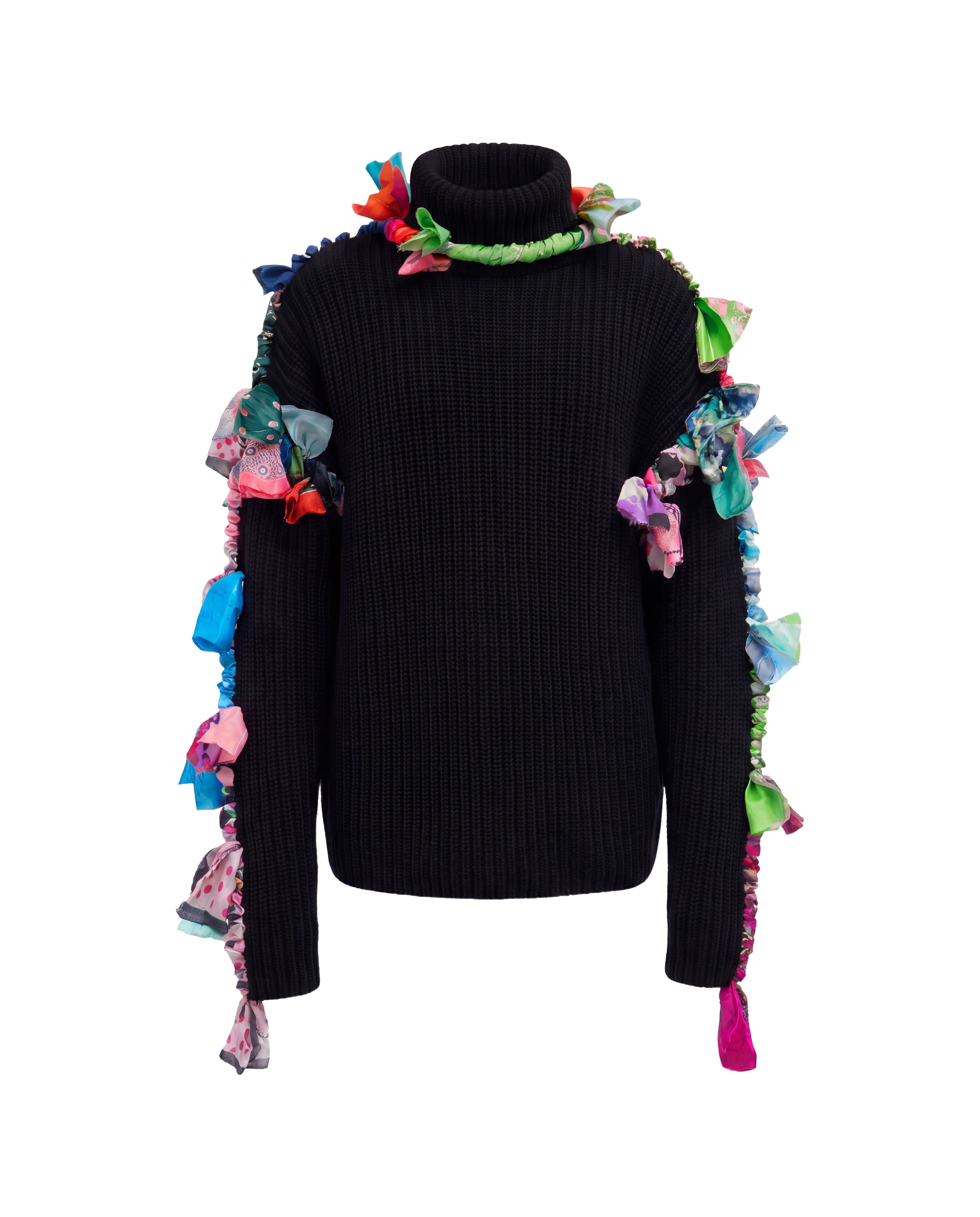REGENERATED SILK SCARVES CROPPED HIGH NECK SWEATER - 1