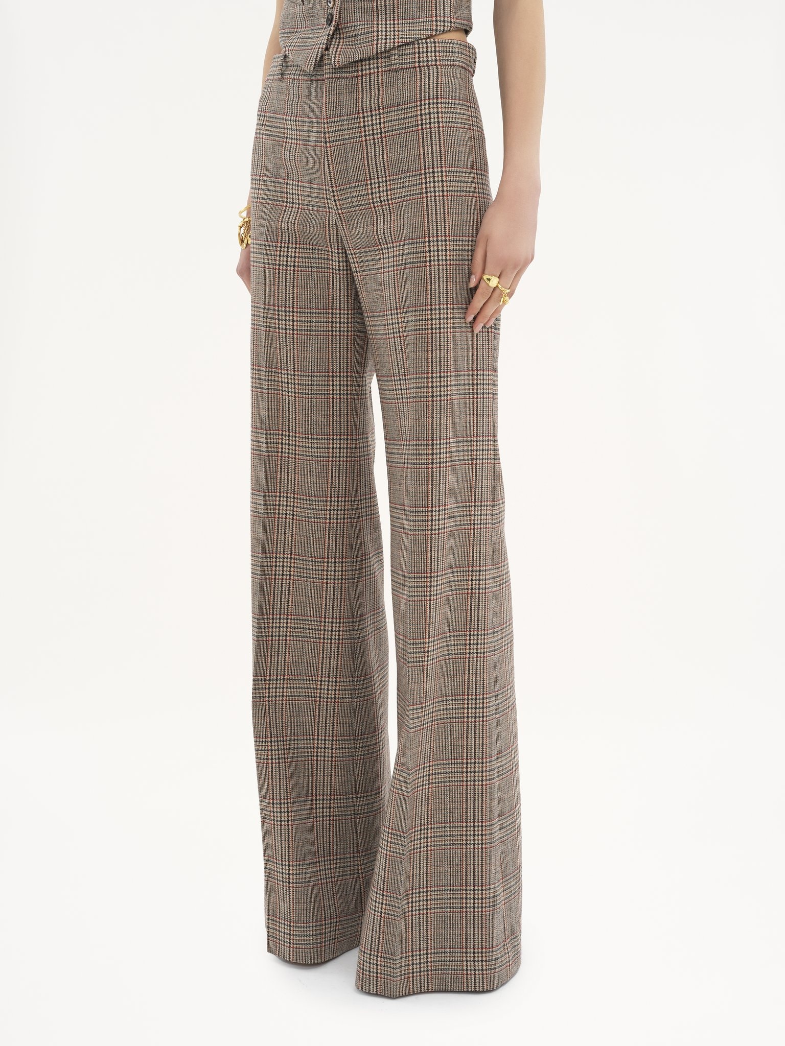 FLARED TAILORED PANTS IN PRINCE OF WALES WOOL - 4
