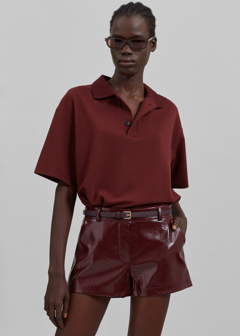 Kate Crackled Faux Leather Mini Shorts - Burgundy 9