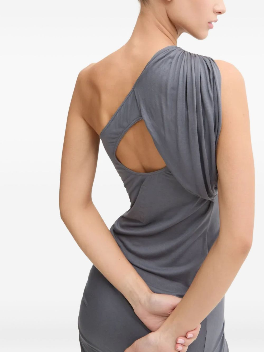 one-shoulder draped midi dress - 4