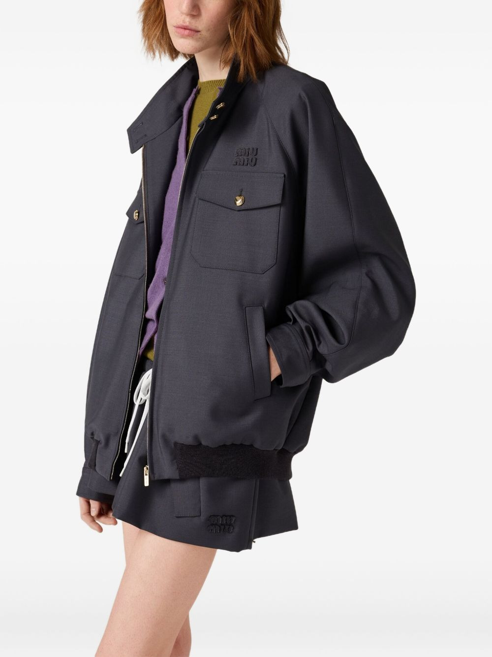 embroidered logo ribbed-knit jacket - 4