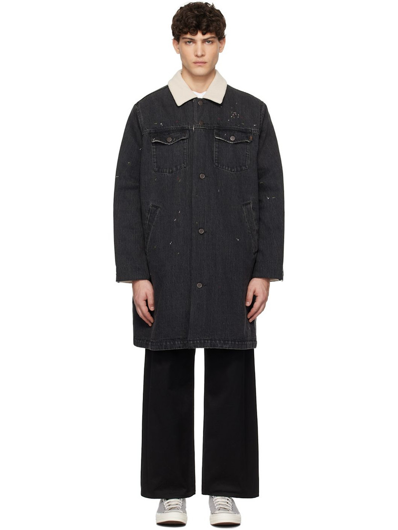 Black Sherpa Fleece-Lined Denim Coat - 1