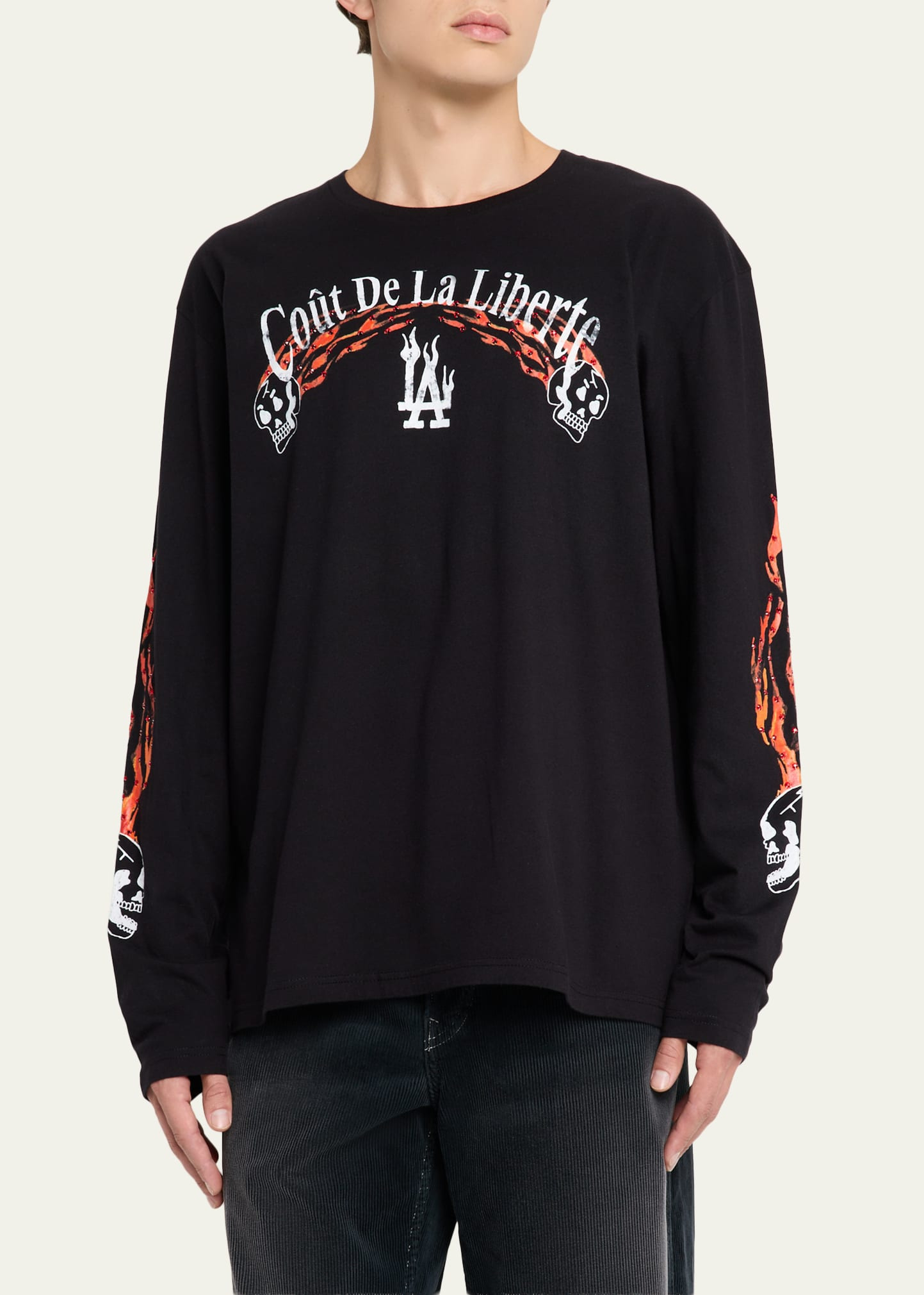 Men's Crystal Flame and Skull Long-Sleeve T-Shirt - 4