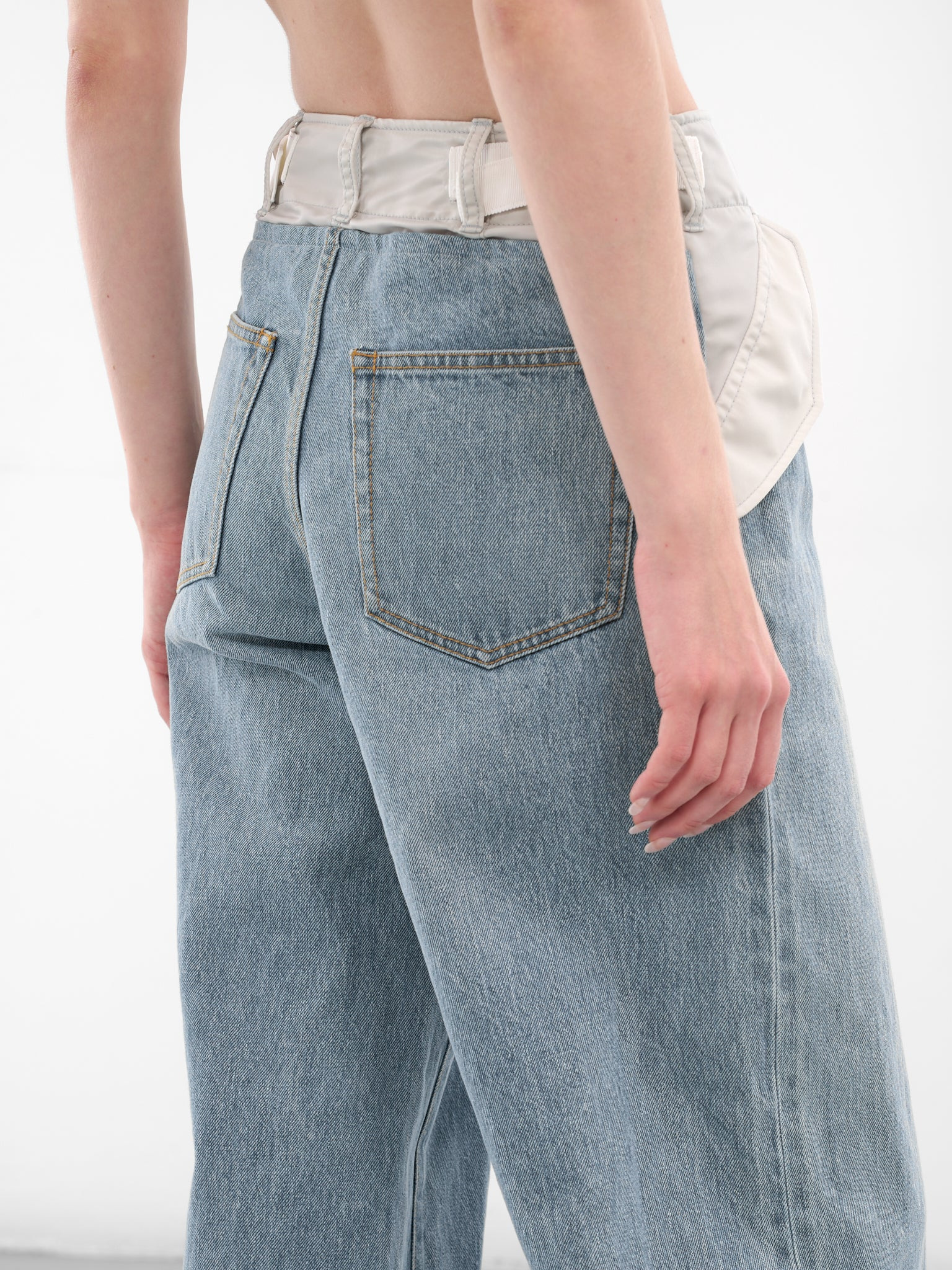 Nylon-Denim Paneled Wide Jeans - 5