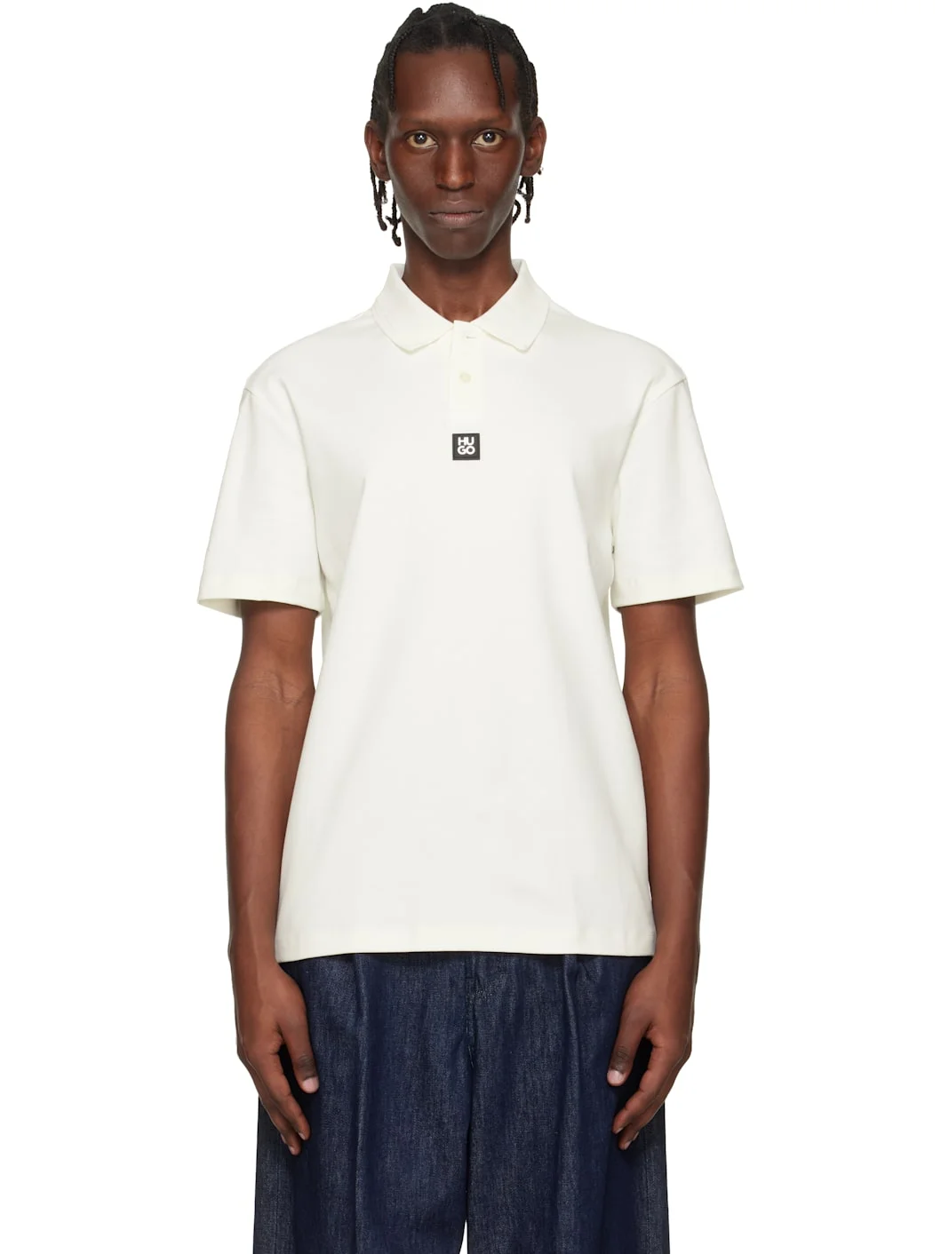 White Stacked-Logo Interlock Polo - 1