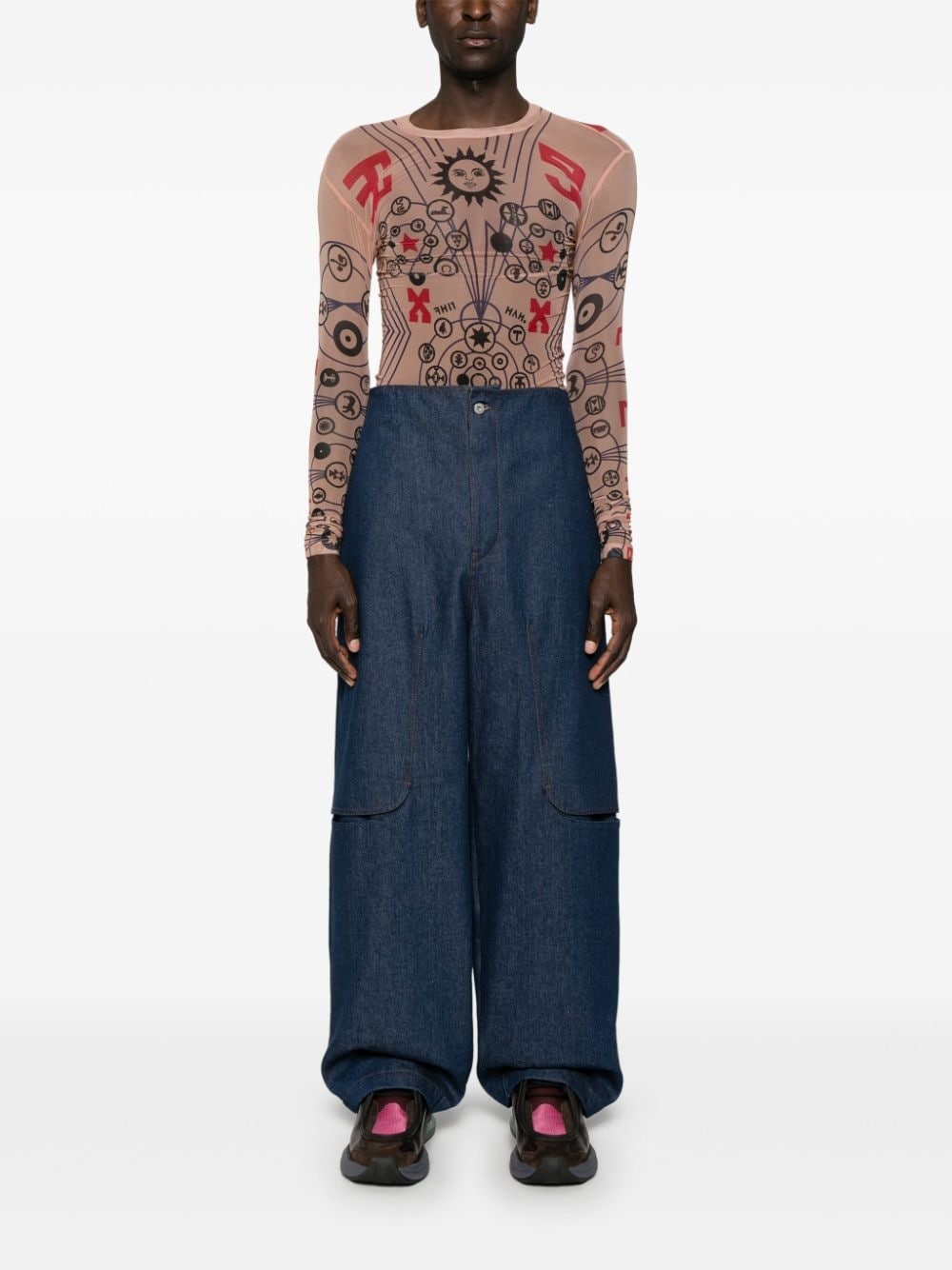 graphic-print mesh top - 2