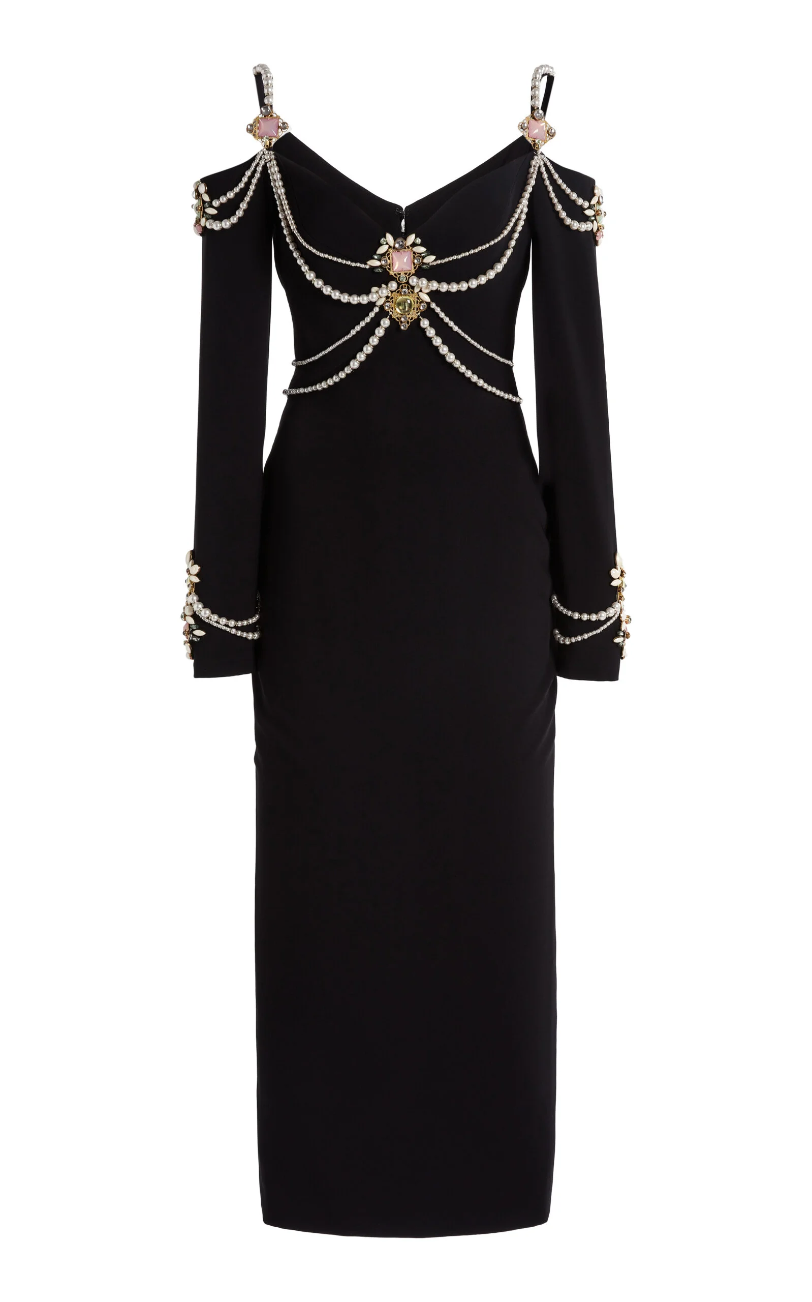 Off-Shoulder Maharaja Embroidered Cady Midi Dress multi - 1