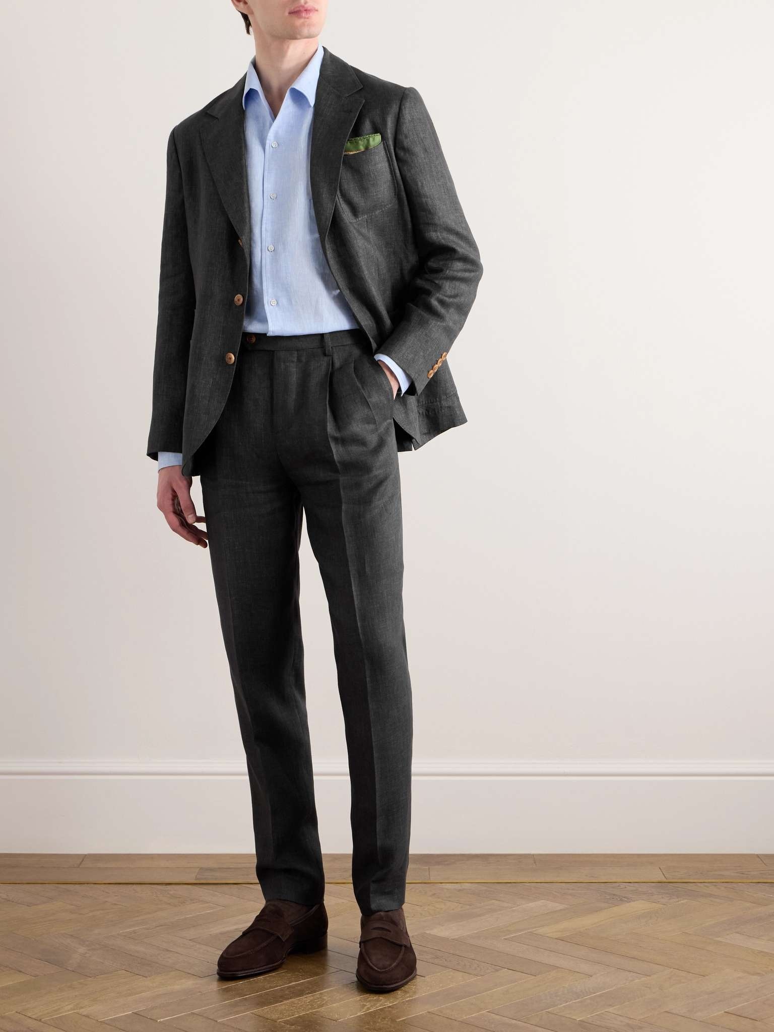 Straight-Leg Pleated Linen Suit Trousers - 2