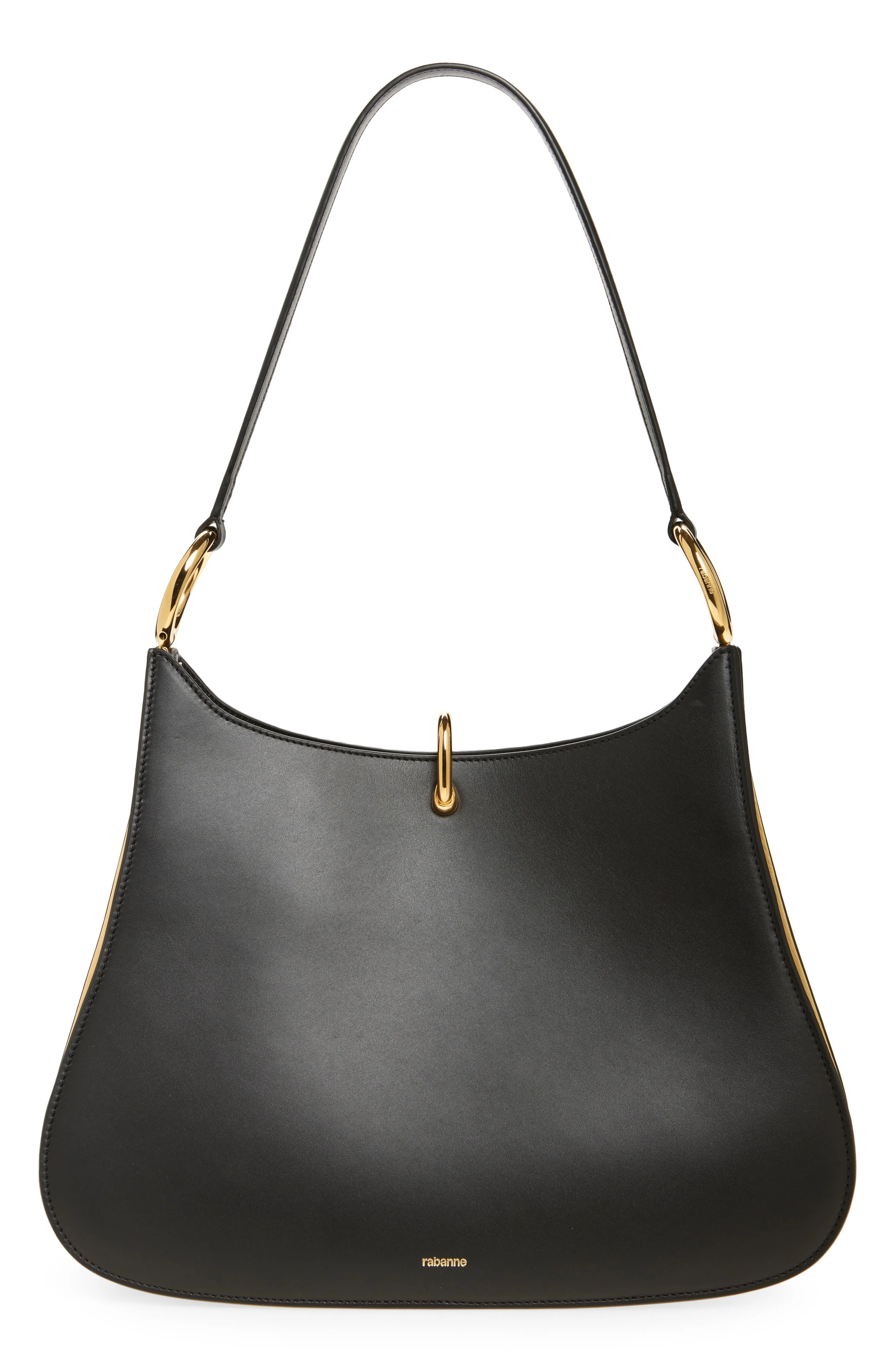 Rabanne Ring Leather Hobo Shoulder Bag in Black /Gold at Nordstrom - 1