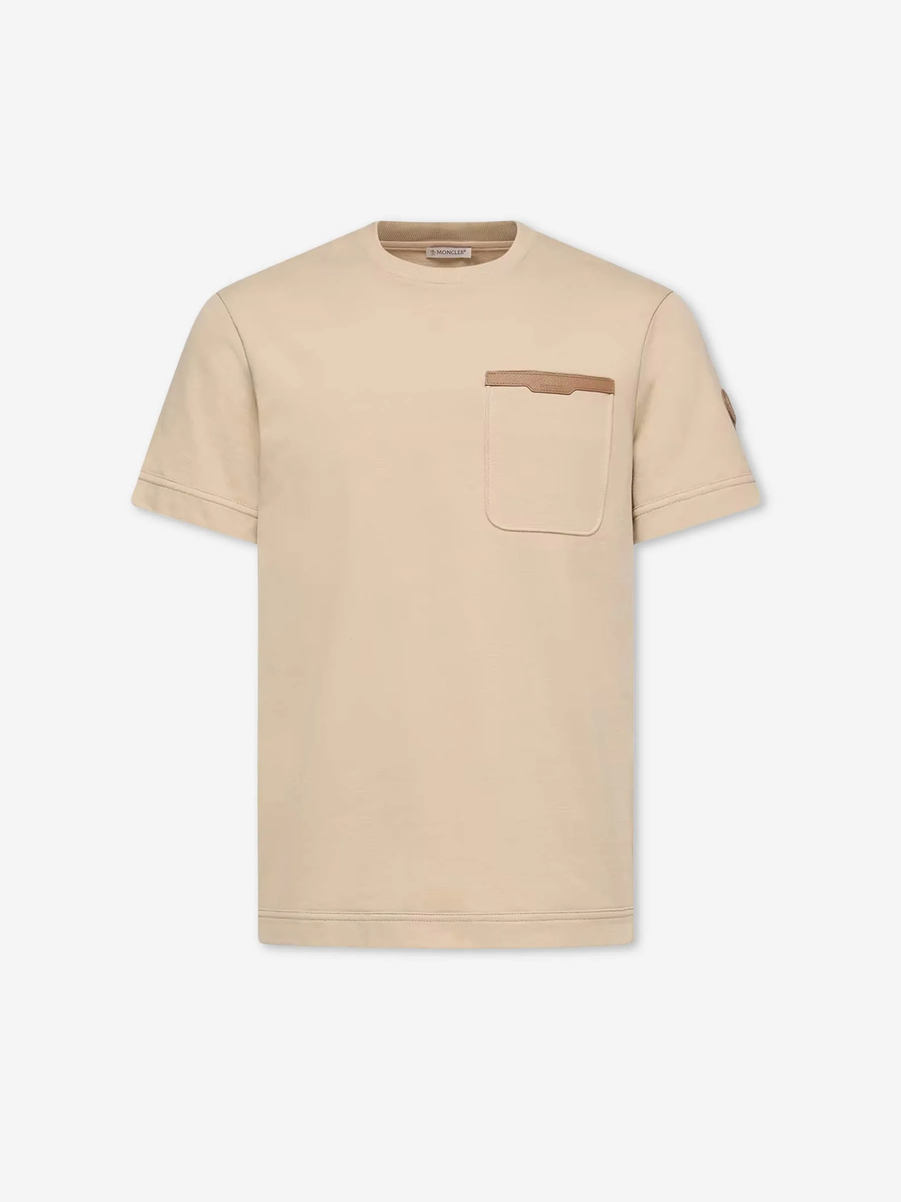 COTTON T-SHIRT WITH LEATHER TRIM - 1