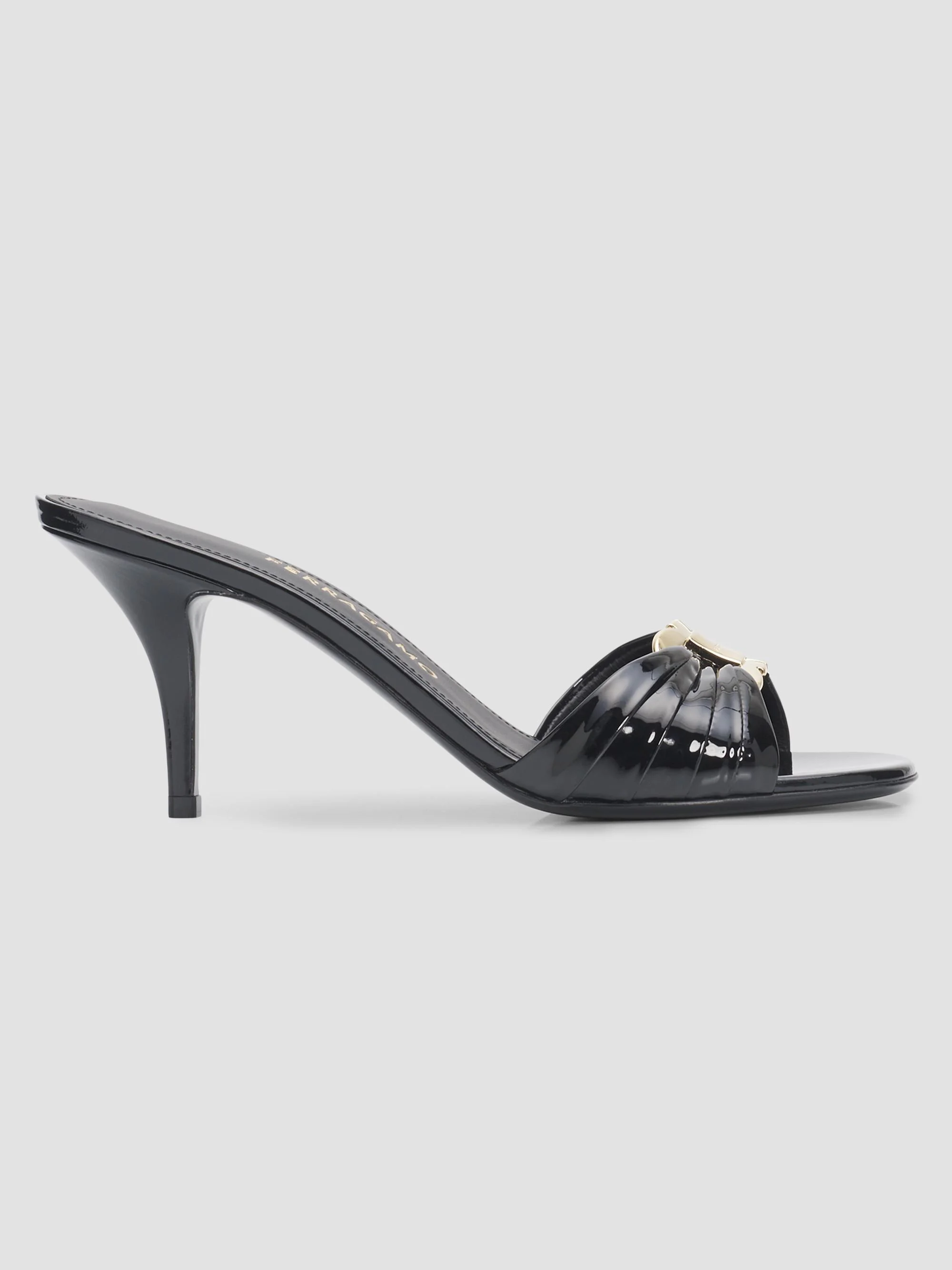 Women's Witty Gancini Toe 70MM Leather Kitten Heel Mules - Nero - 1