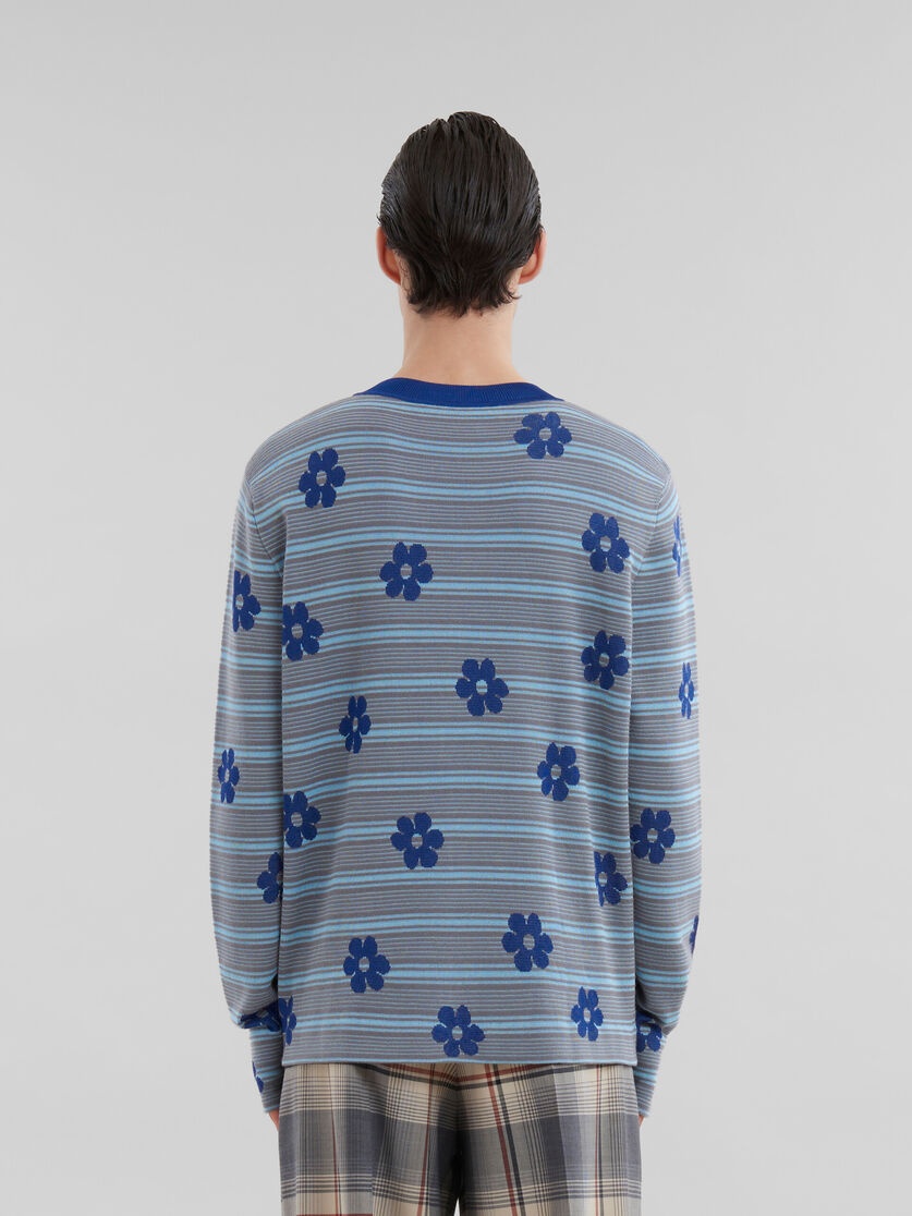 BLUE COTTON-VISCOSE STRIPED JUMPER WITH FLORAL MOTIF - 3