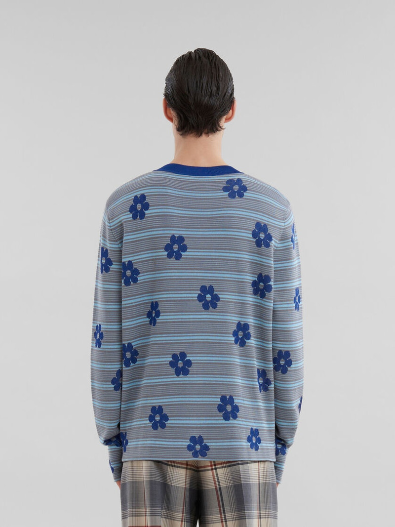 BLUE COTTON-VISCOSE STRIPED JUMPER WITH FLORAL MOTIF 3