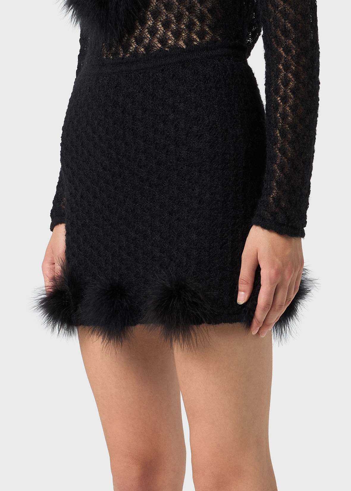 KNIT SKIRT WITH MARABOU POM-POMS - 5