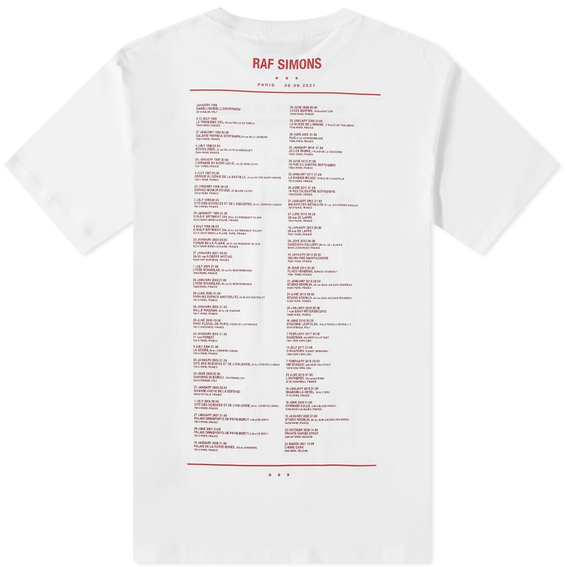 Raf Simons Raf Simons Tour Date T-Shirt outlook