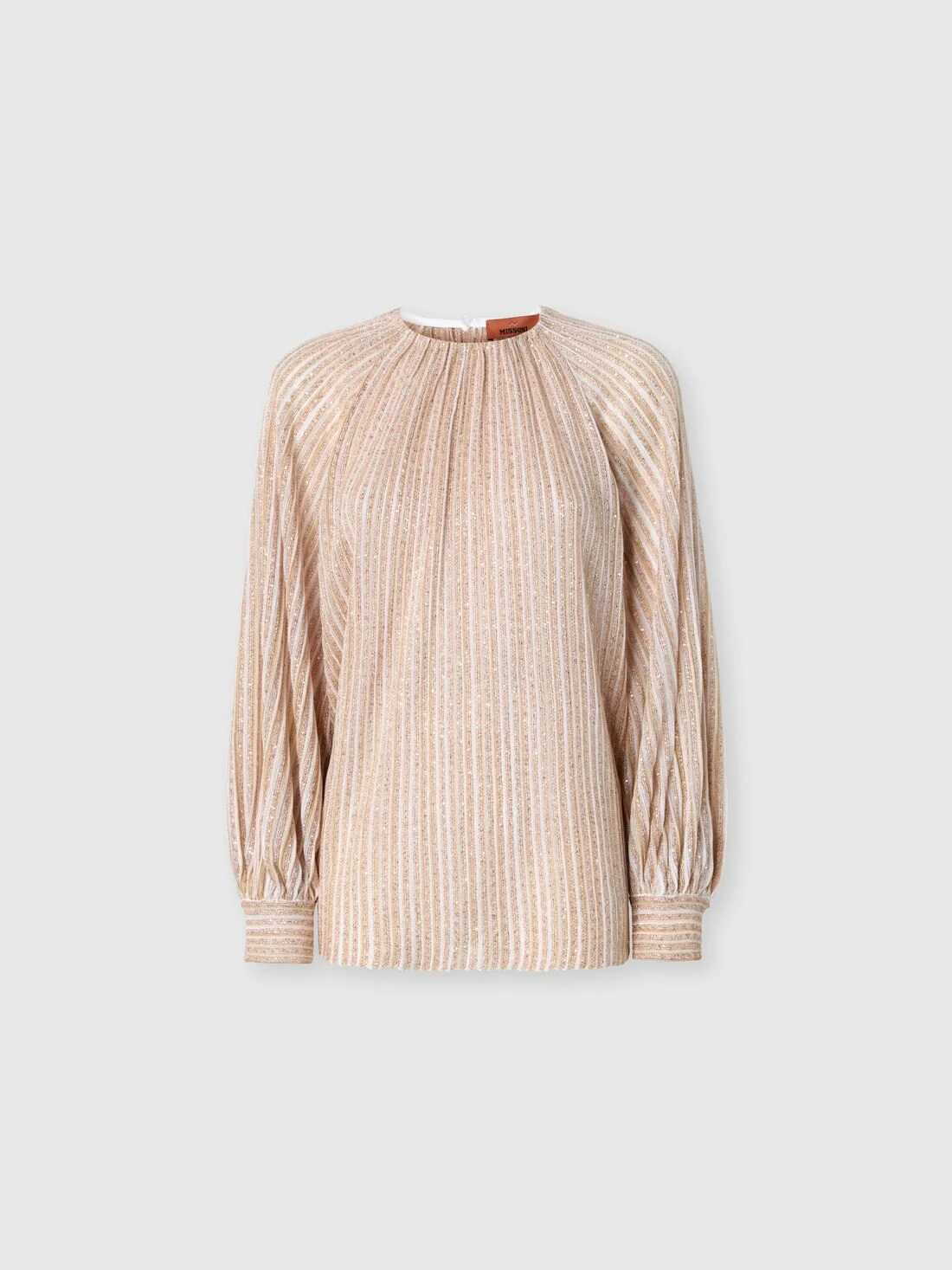 Flared Crew Neck Sweater with Lamé Stripes - 1