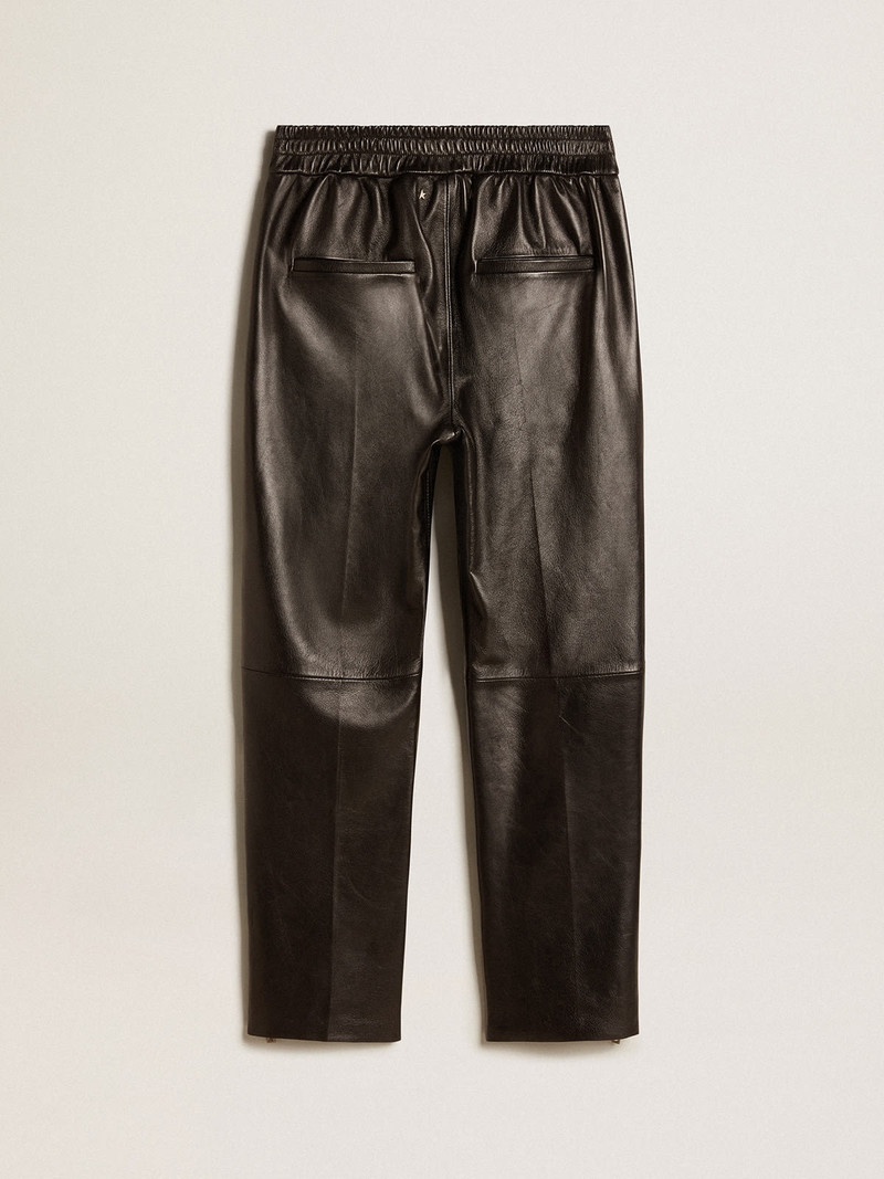 Golden Goose Black joggers in nappa leather with zip at the base outlook