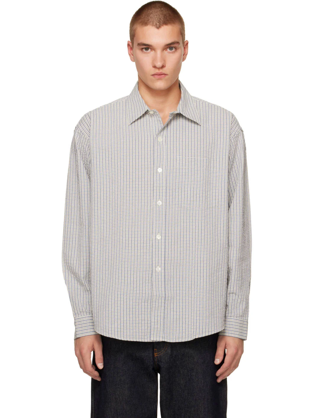 White & Blue Executive Shirt - 1