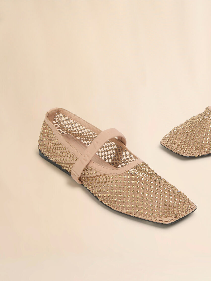LIGHT PINK MESH MARY JANE BALLET FLAT WITH CRYSTALS - 5