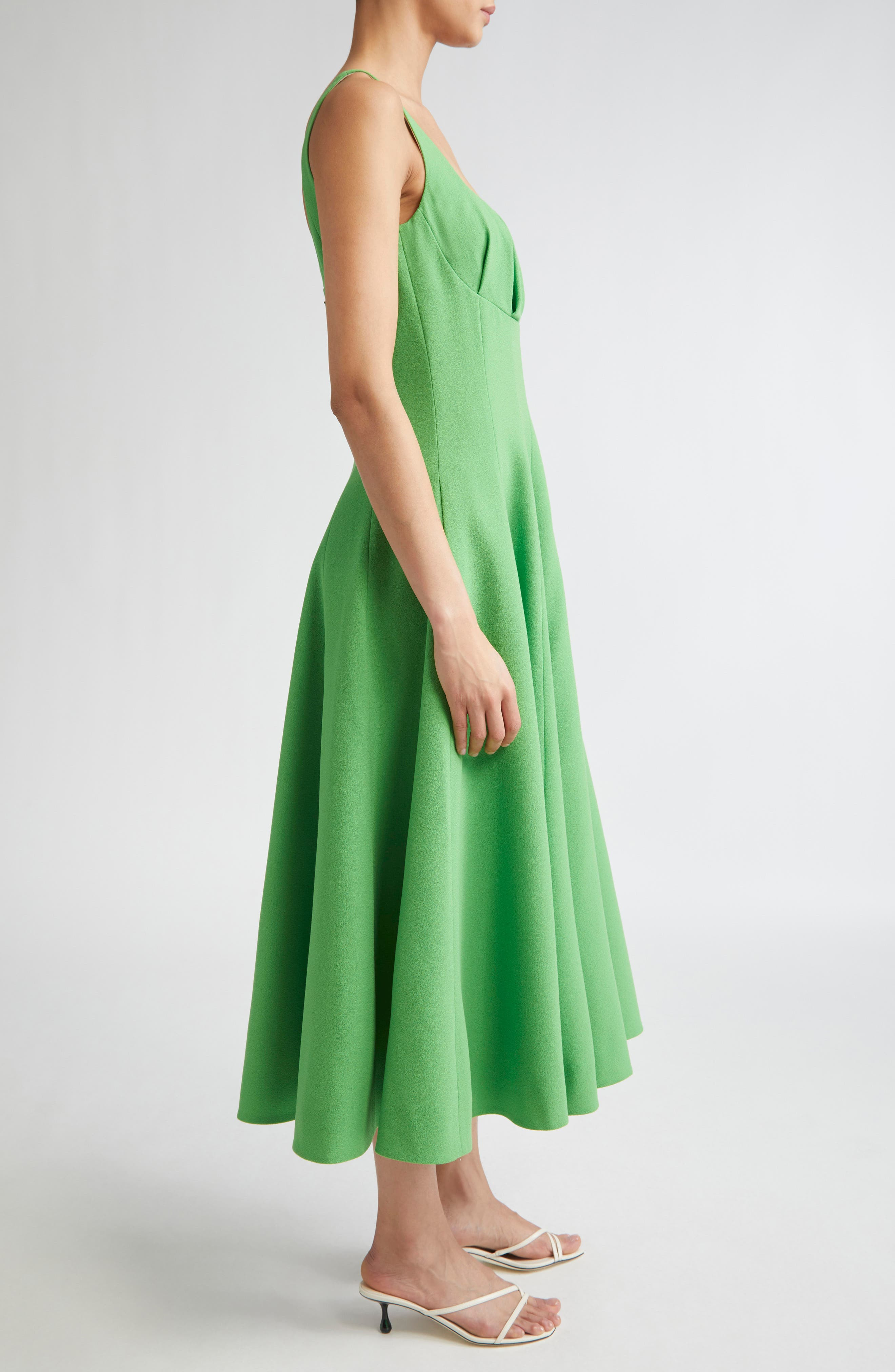 Emilia Wickstead Collins Gathered Wool Crepe A-Line Dress in Fresh Green at Nordstrom - 4
