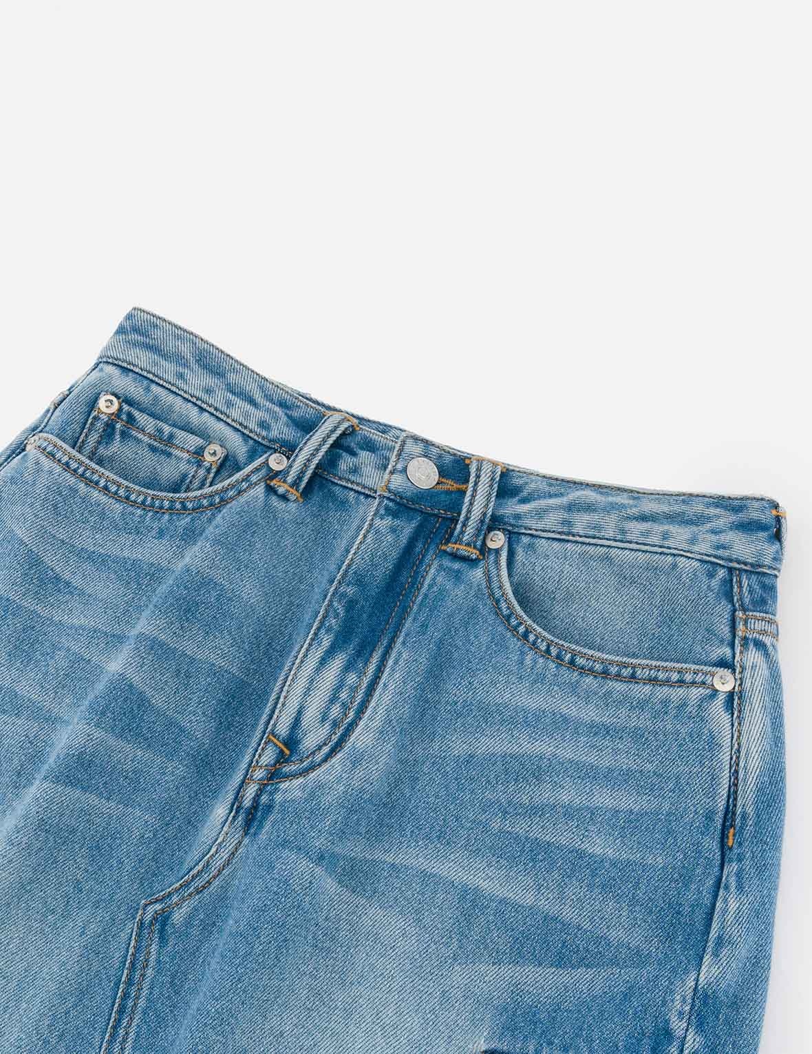 Deconstructed Inserted Seagull Embroidery Fashion Fit Denim Cargo Skirt - 5