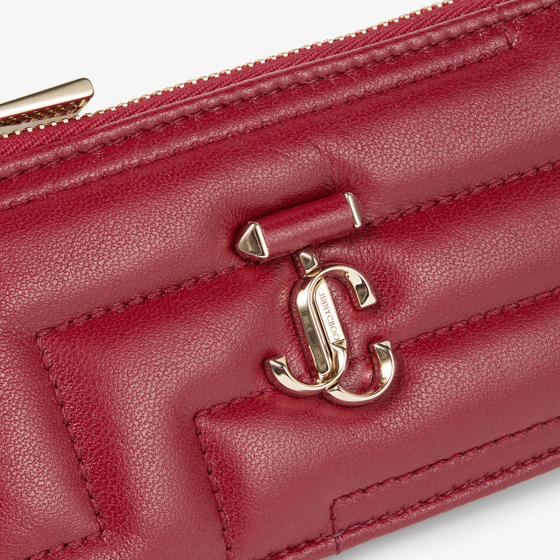 Lise-z
Cranberry Quilted Nappa Leather Card Holder with JC Emblem - 3