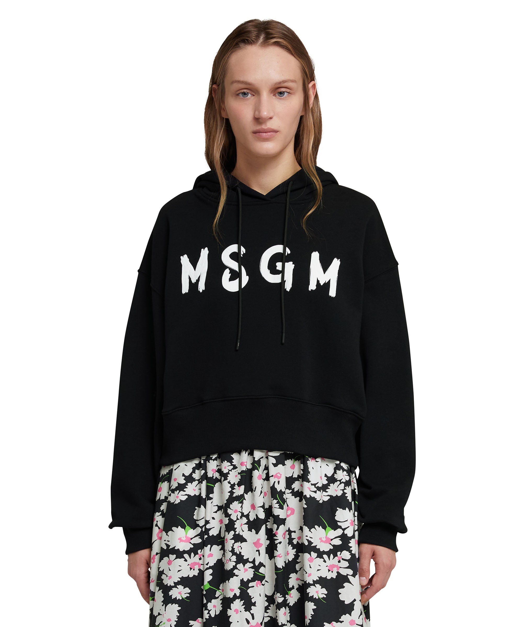 Crop hooded sweatshirt with brushstroke logo graphic - 2