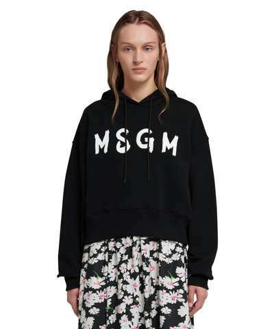 MSGM Crop hooded sweatshirt with brushstroke logo graphic outlook