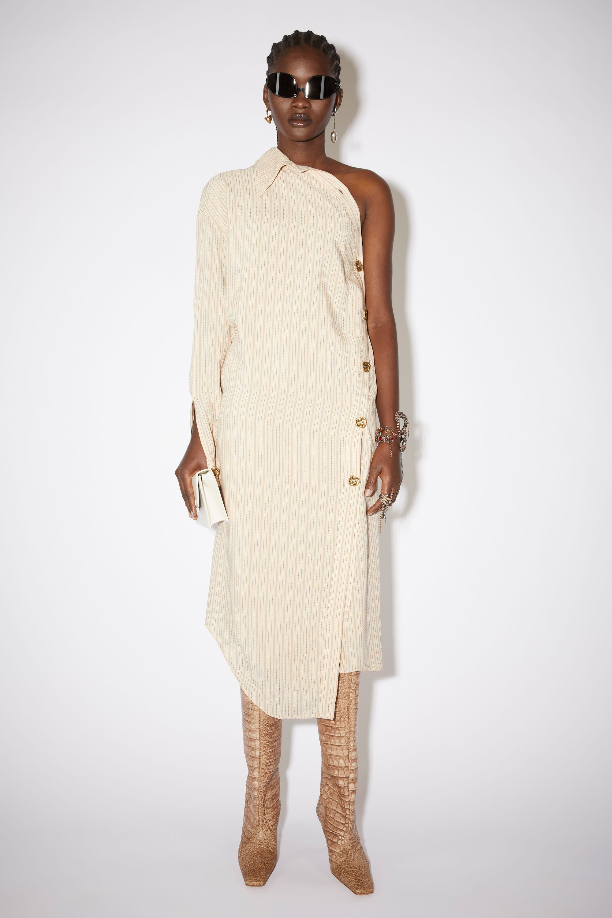 Asymmetric shirt dress - Beige/brown - 2