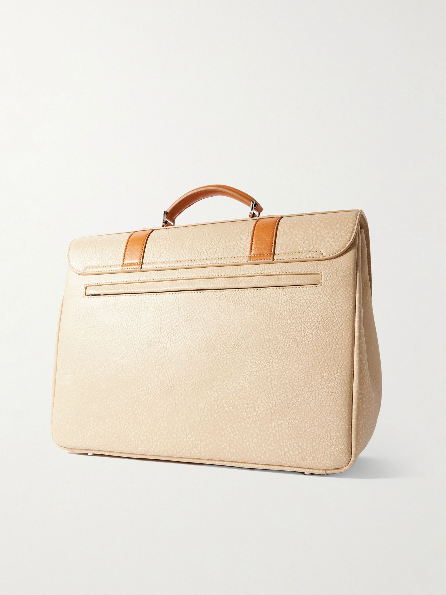 Textured-Leather Briefcase Neutral - 3