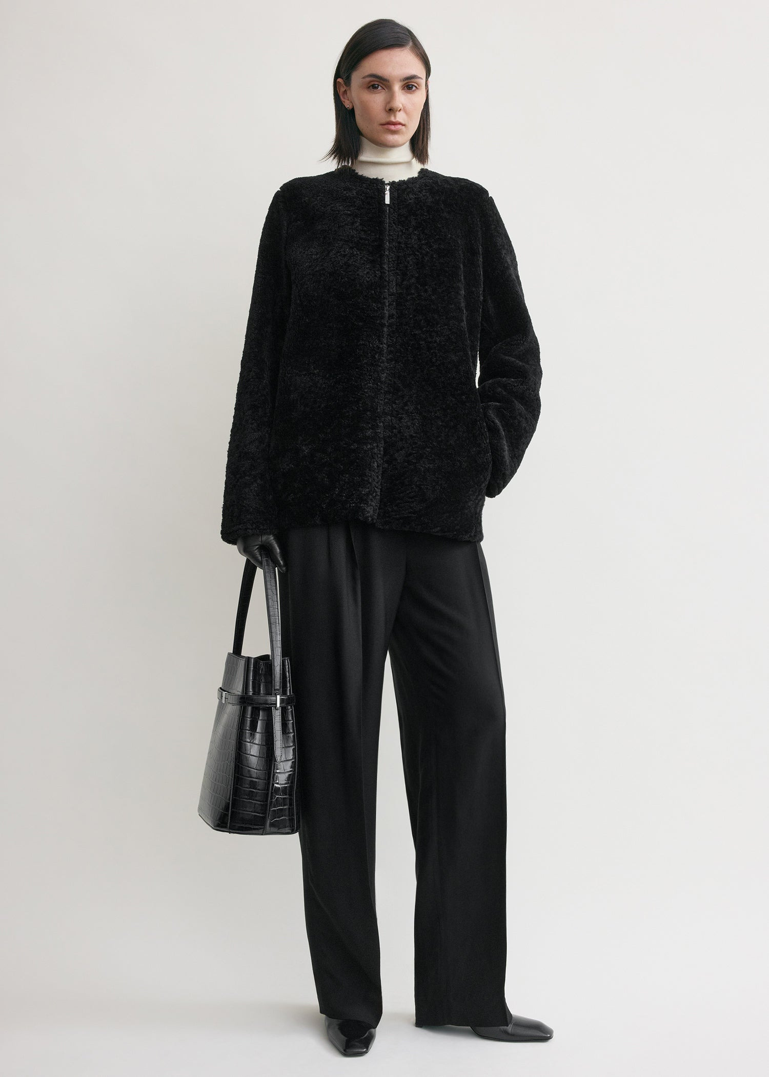 Zipped teddy shearling jacket black - 2