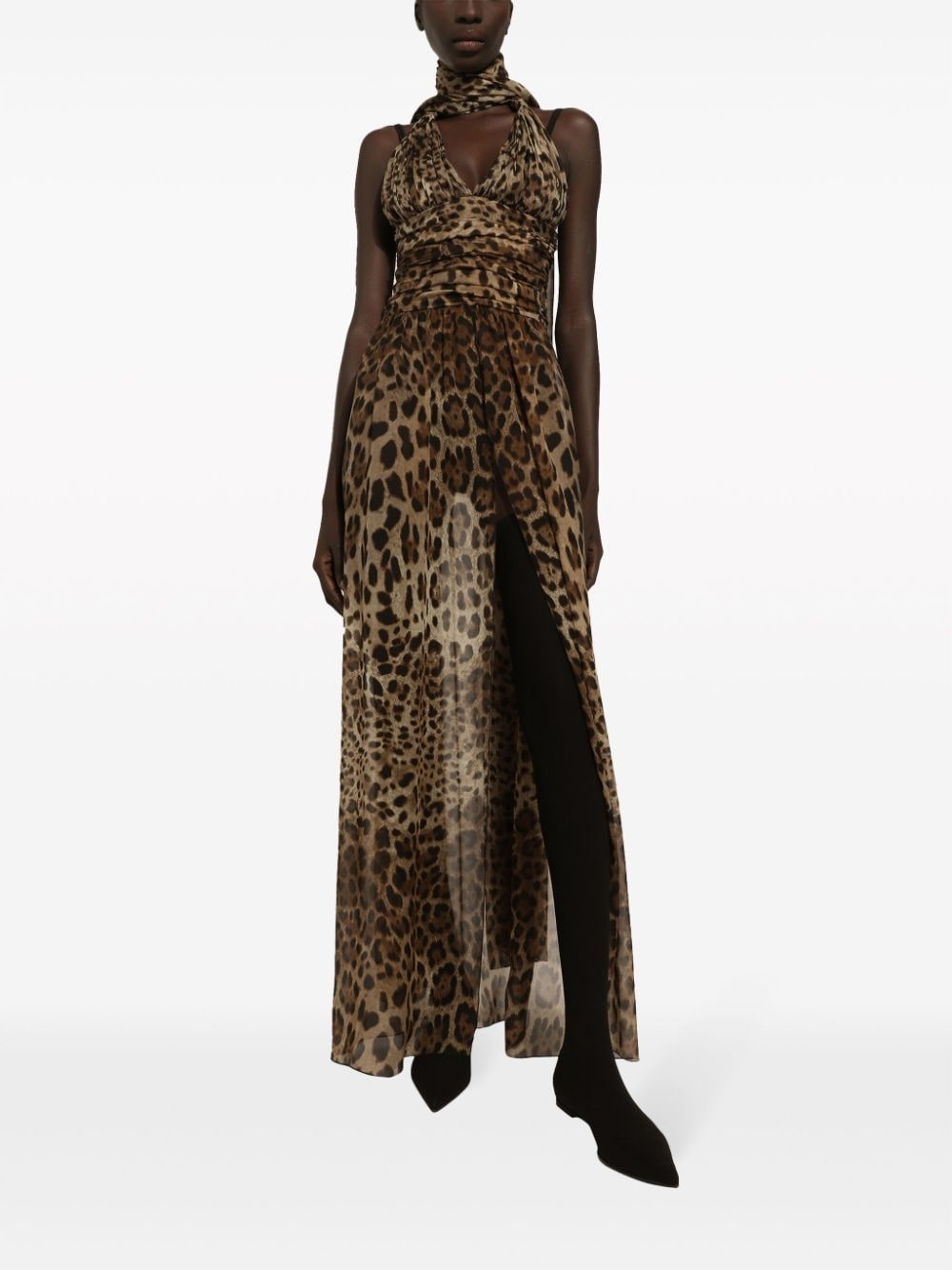 leopard-print halterneck silk gown - 2